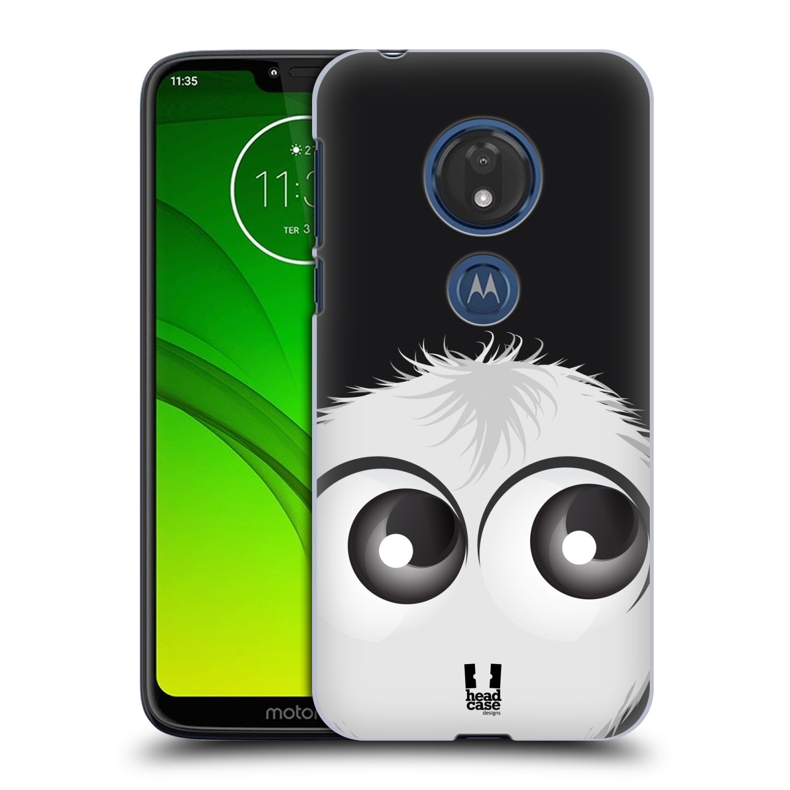 Pouzdro na mobil Motorola Moto G7 Play vzor Barevný chlupatý smajlík BÍLÁ černé pozadí