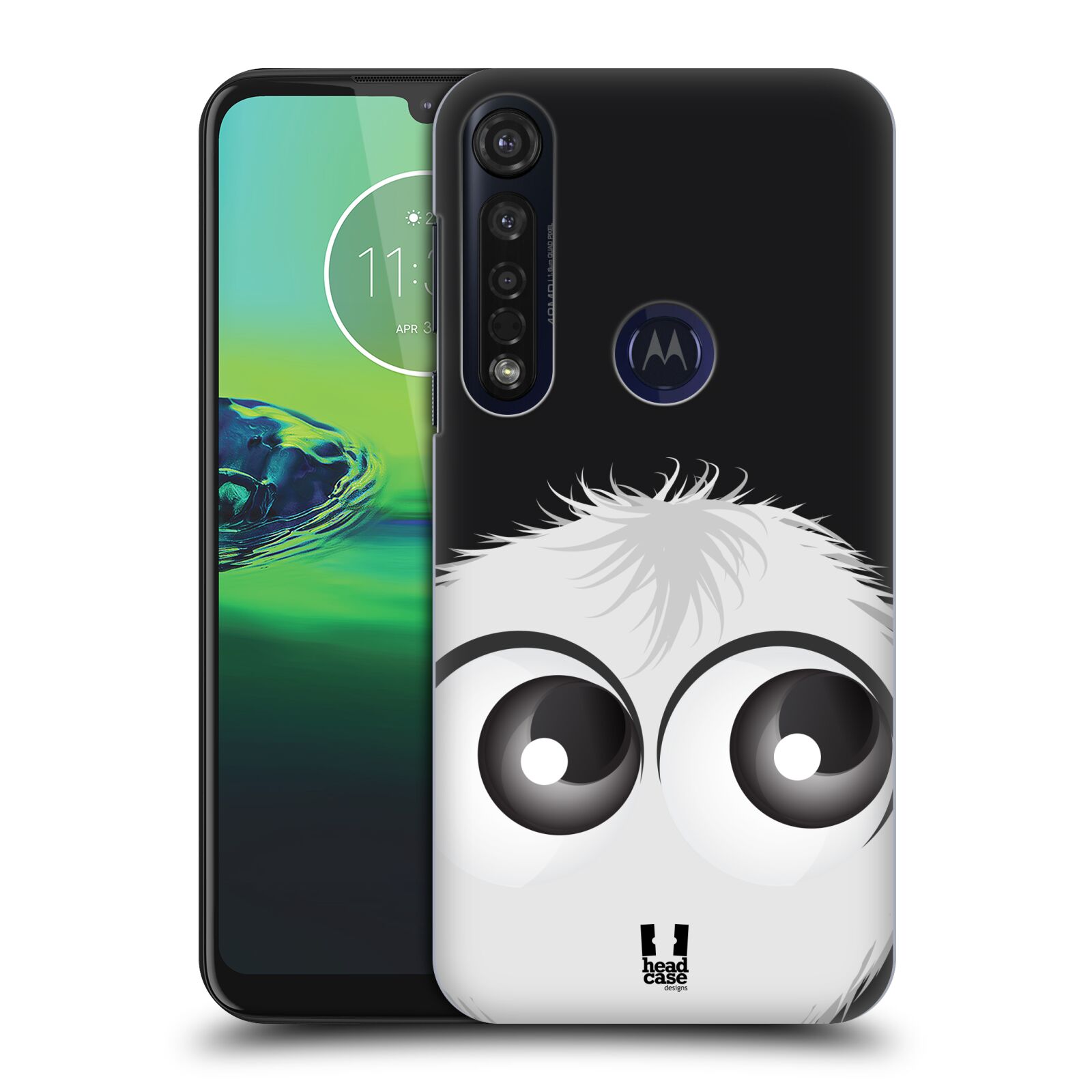 Pouzdro na mobil Motorola Moto G8 PLUS - HEAD CASE - vzor Barevný chlupatý smajlík BÍLÁ černé pozadí