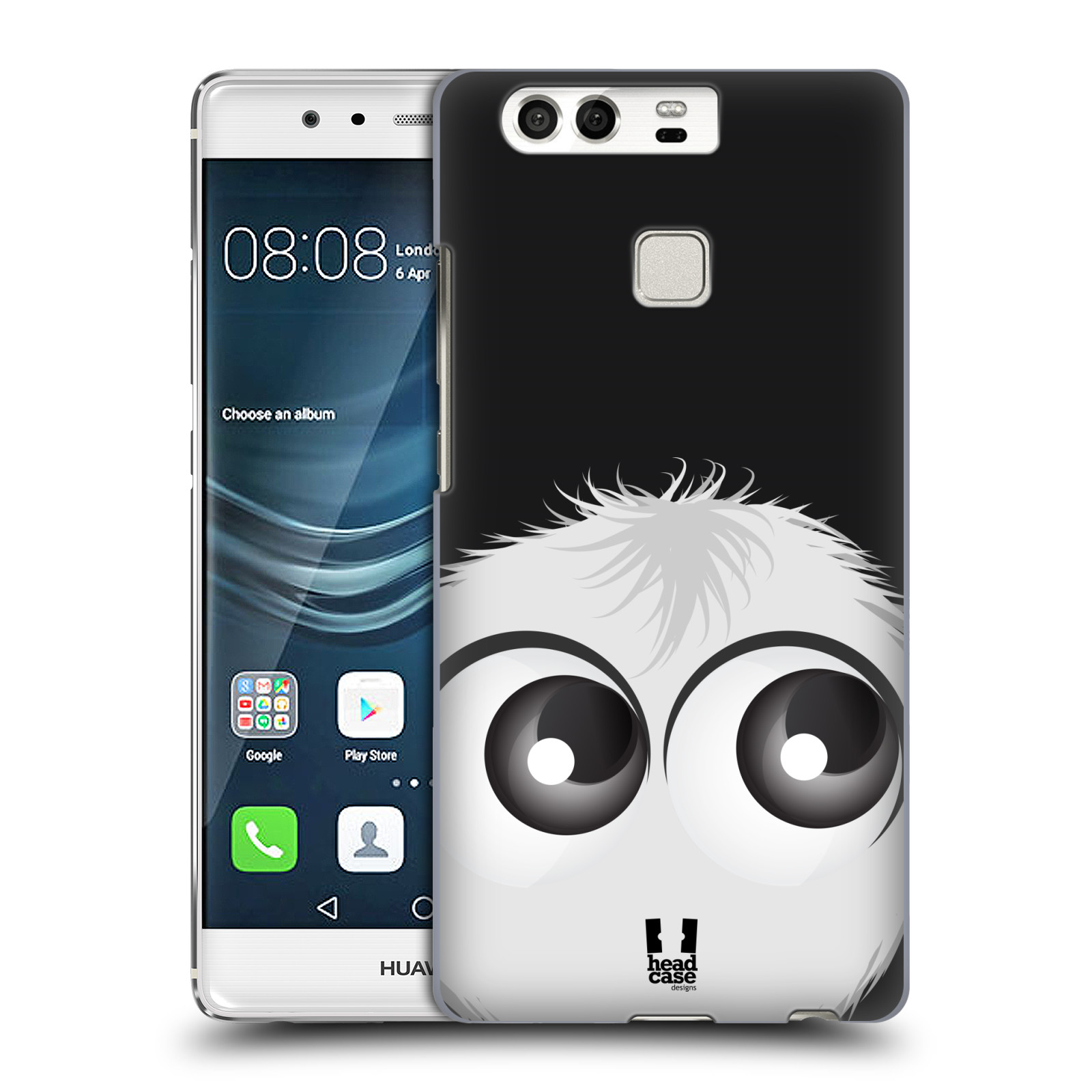 HEAD CASE plastový obal na mobil Huawei P9 / P9 DUAL SIM vzor Barevný chlupatý smajlík BÍLÁ černé pozadí