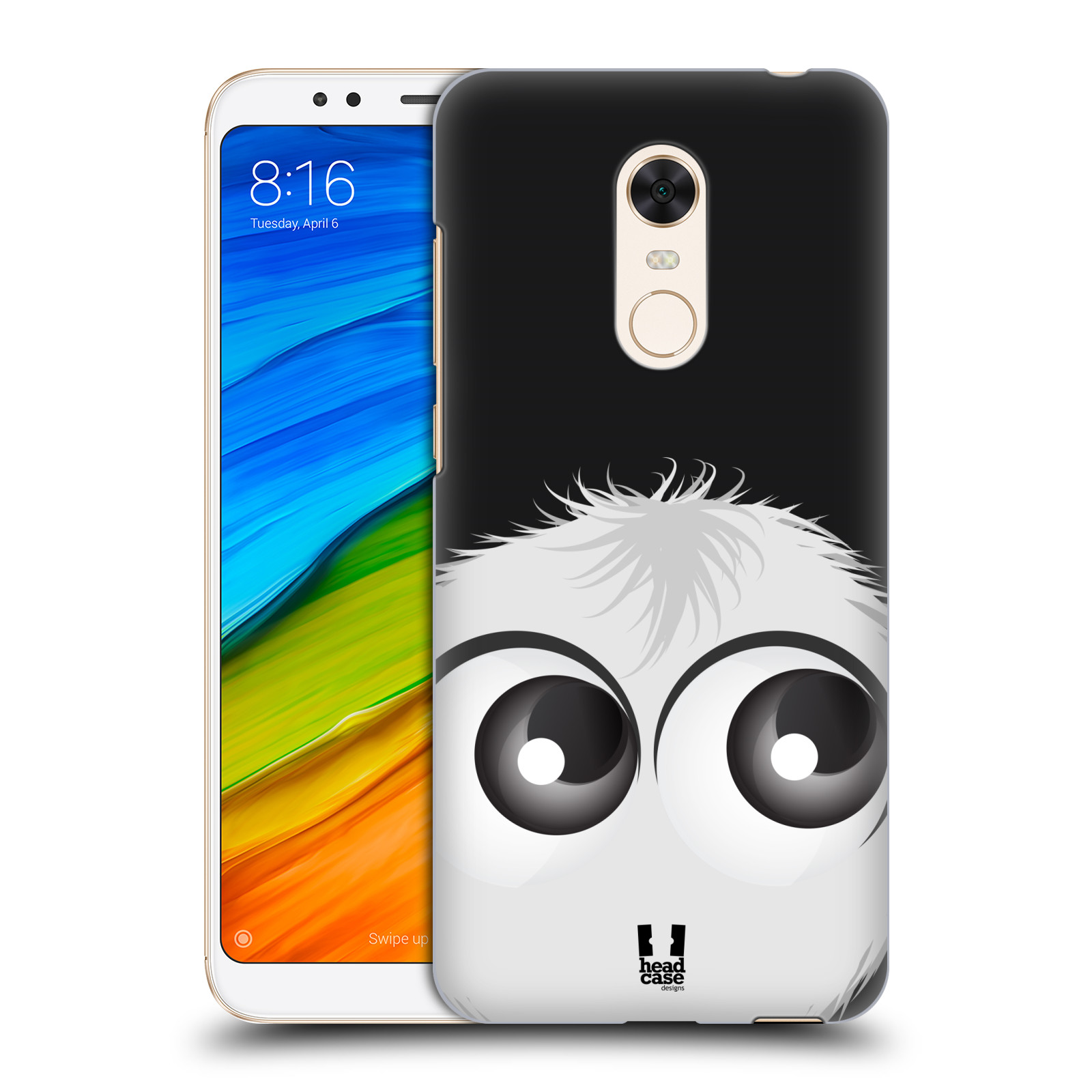 HEAD CASE plastový obal na mobil Xiaomi Redmi 5 PLUS vzor Barevný chlupatý smajlík BÍLÁ černé pozadí