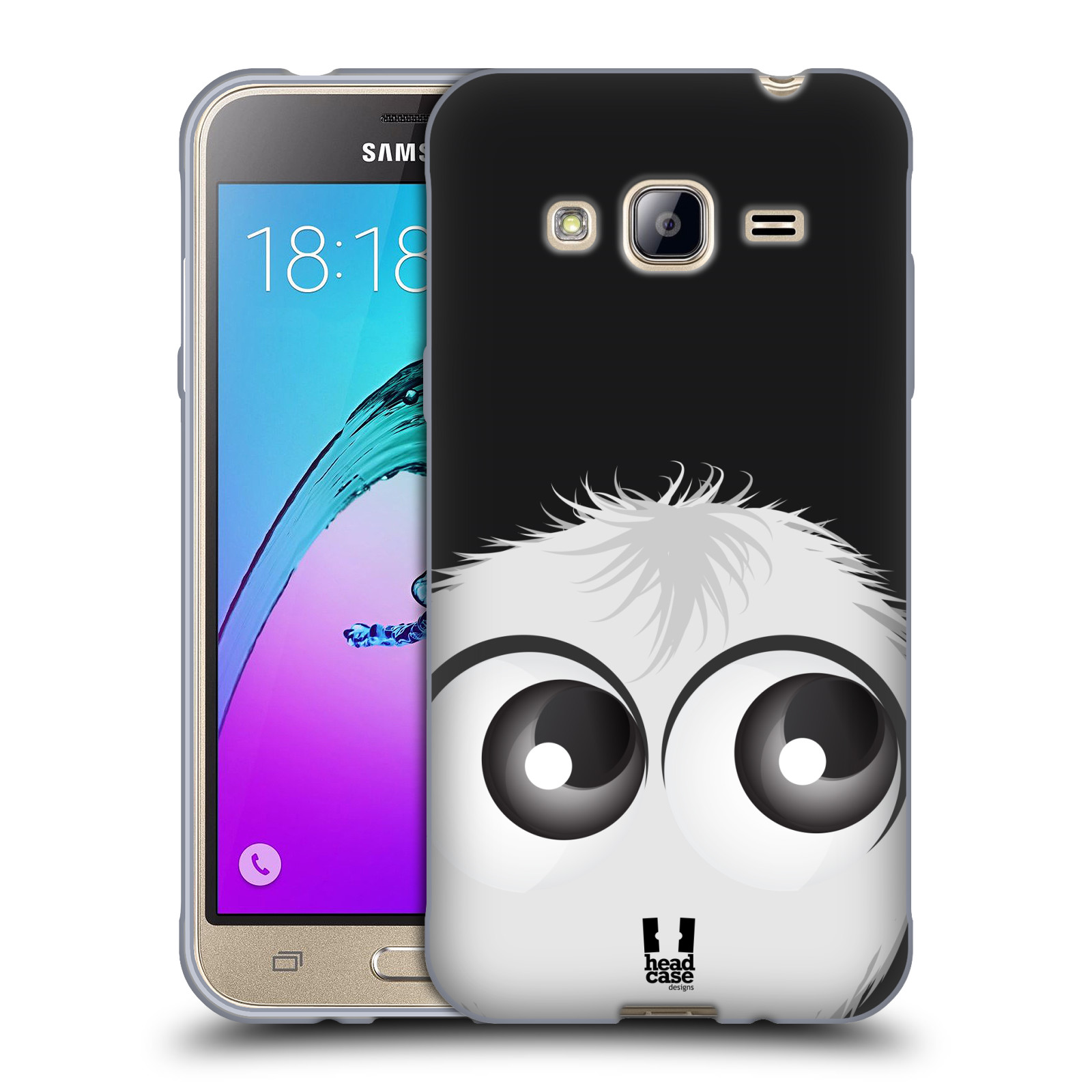 HEAD CASE silikonový obal na mobil Samsung Galaxy J3, J3 2016 vzor Barevný chlupatý smajlík BÍLÁ černé pozadí