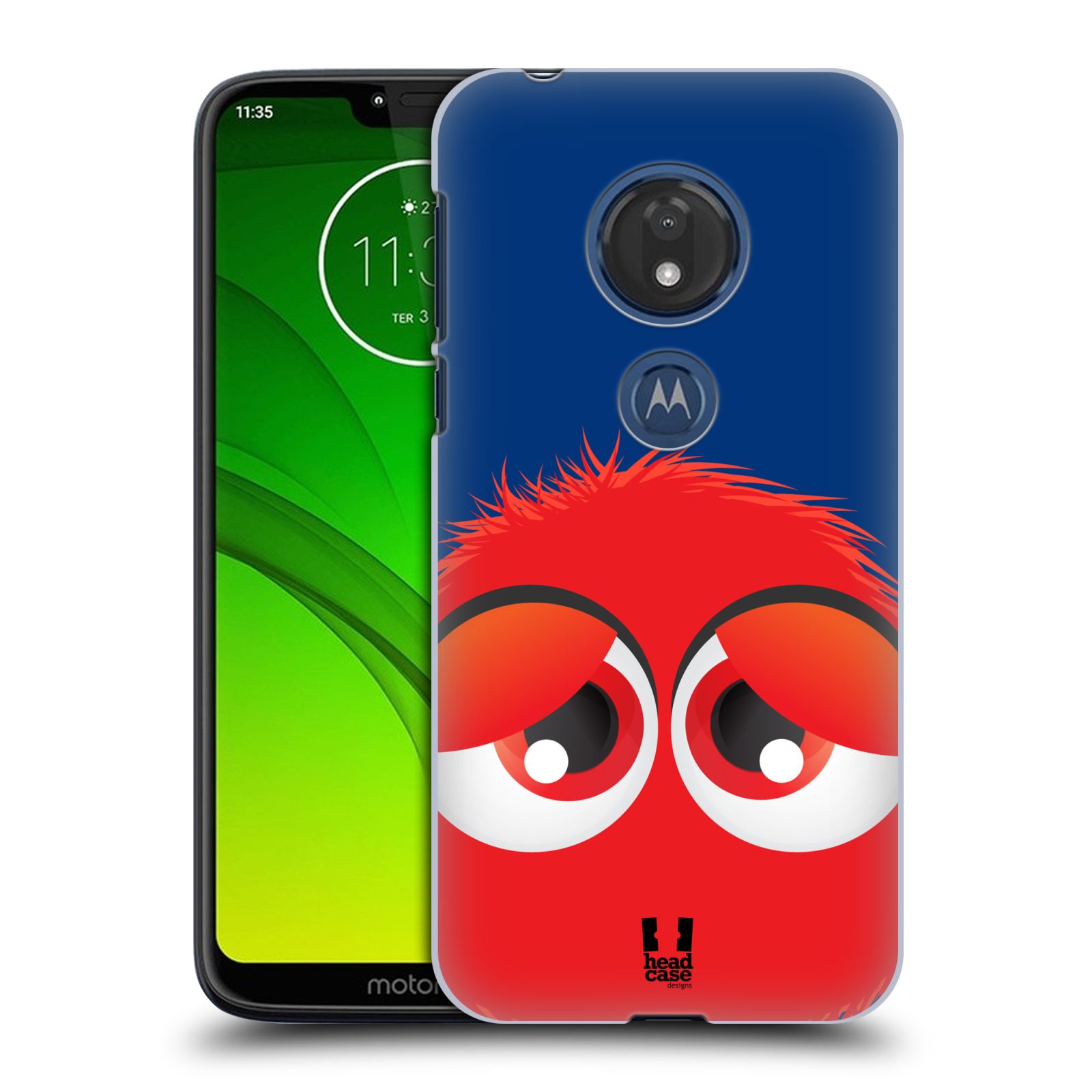 Pouzdro na mobil Motorola Moto G7 Play vzor Barevný chlupatý smajlík ČERVENÁ modré pozadí