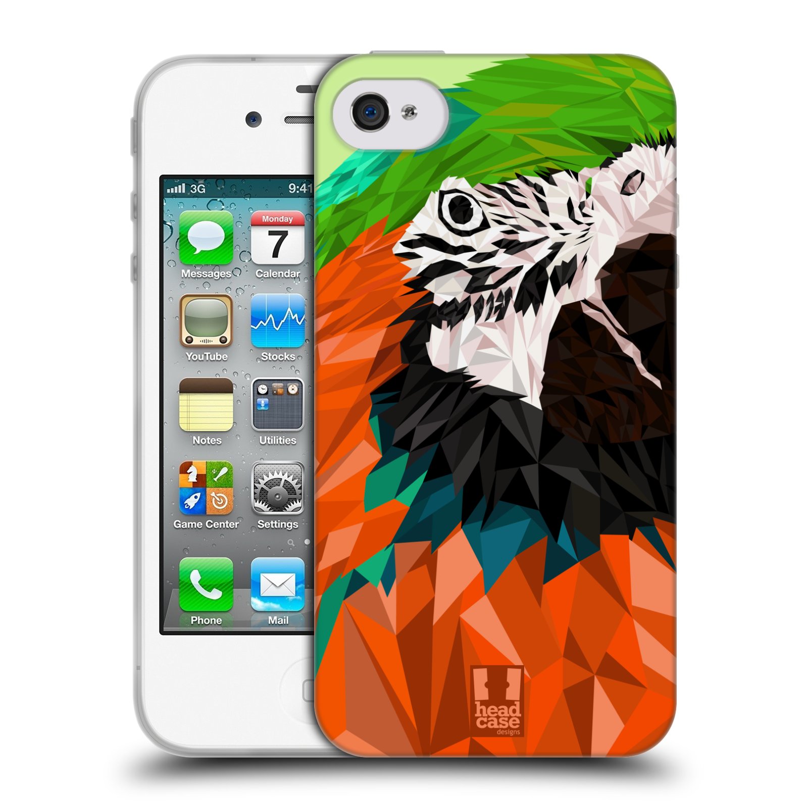 HEAD CASE silikonový obal na mobil Apple Iphone 4/4S vzor Geometrická zvířata 2 papoušek