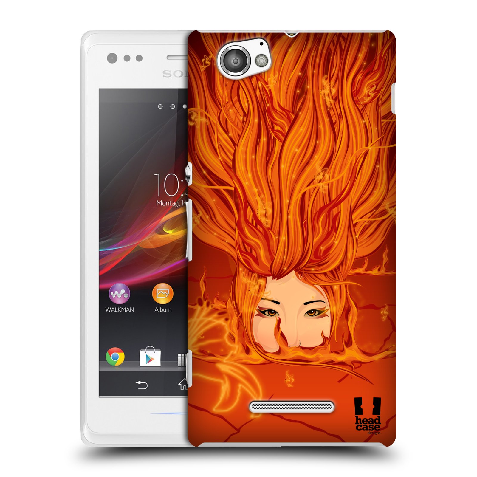 HEAD CASE plastový obal na mobil Sony Xperia M vzor Žena element OHEŇ oranžová