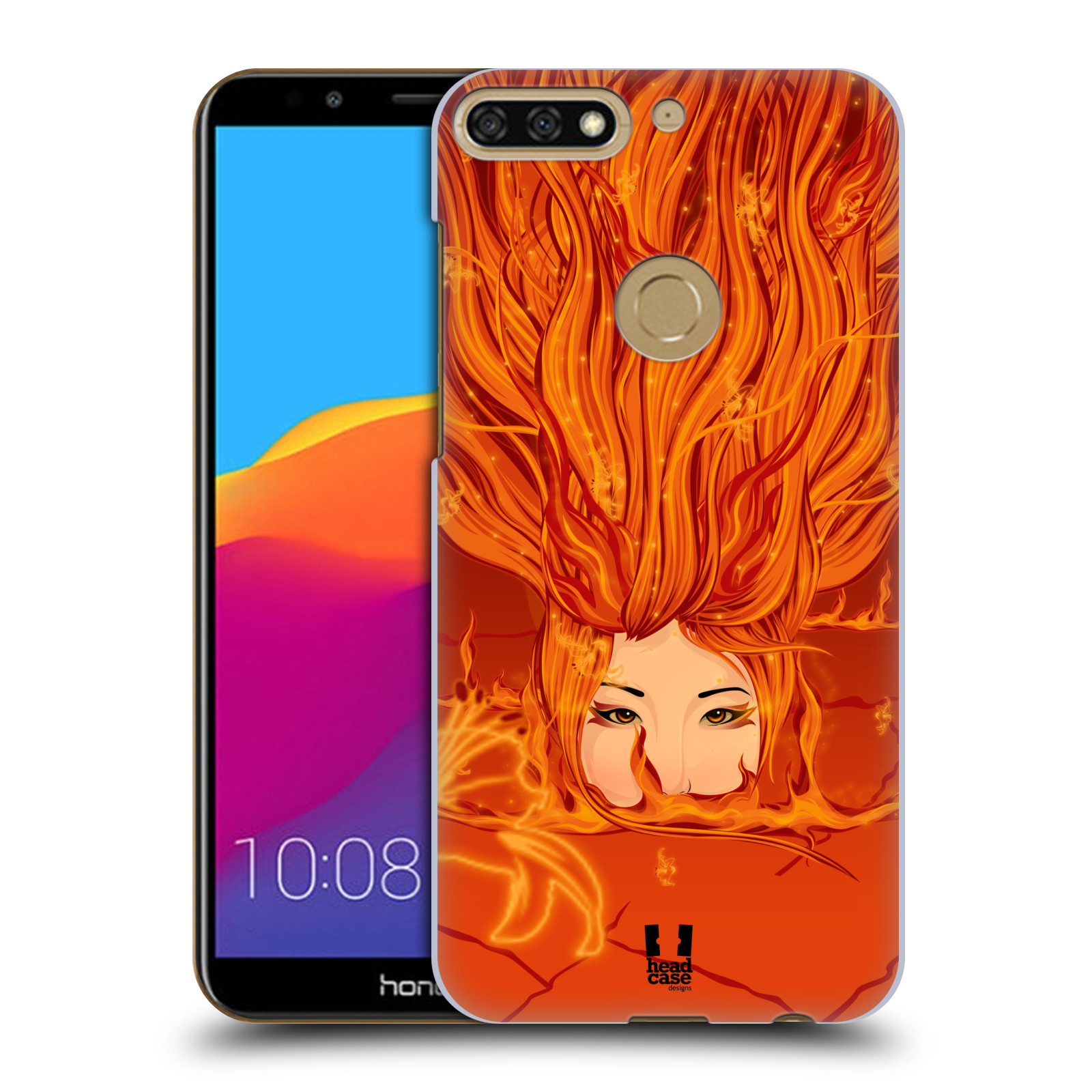 HEAD CASE plastový obal na mobil Honor 7c vzor Žena element OHEŇ oranžová