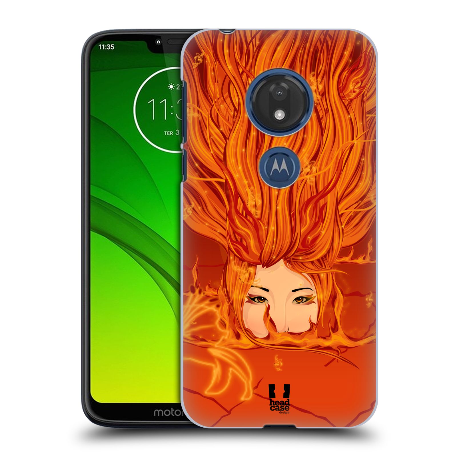 Pouzdro na mobil Motorola Moto G7 Play vzor Žena element OHEŇ oranžová