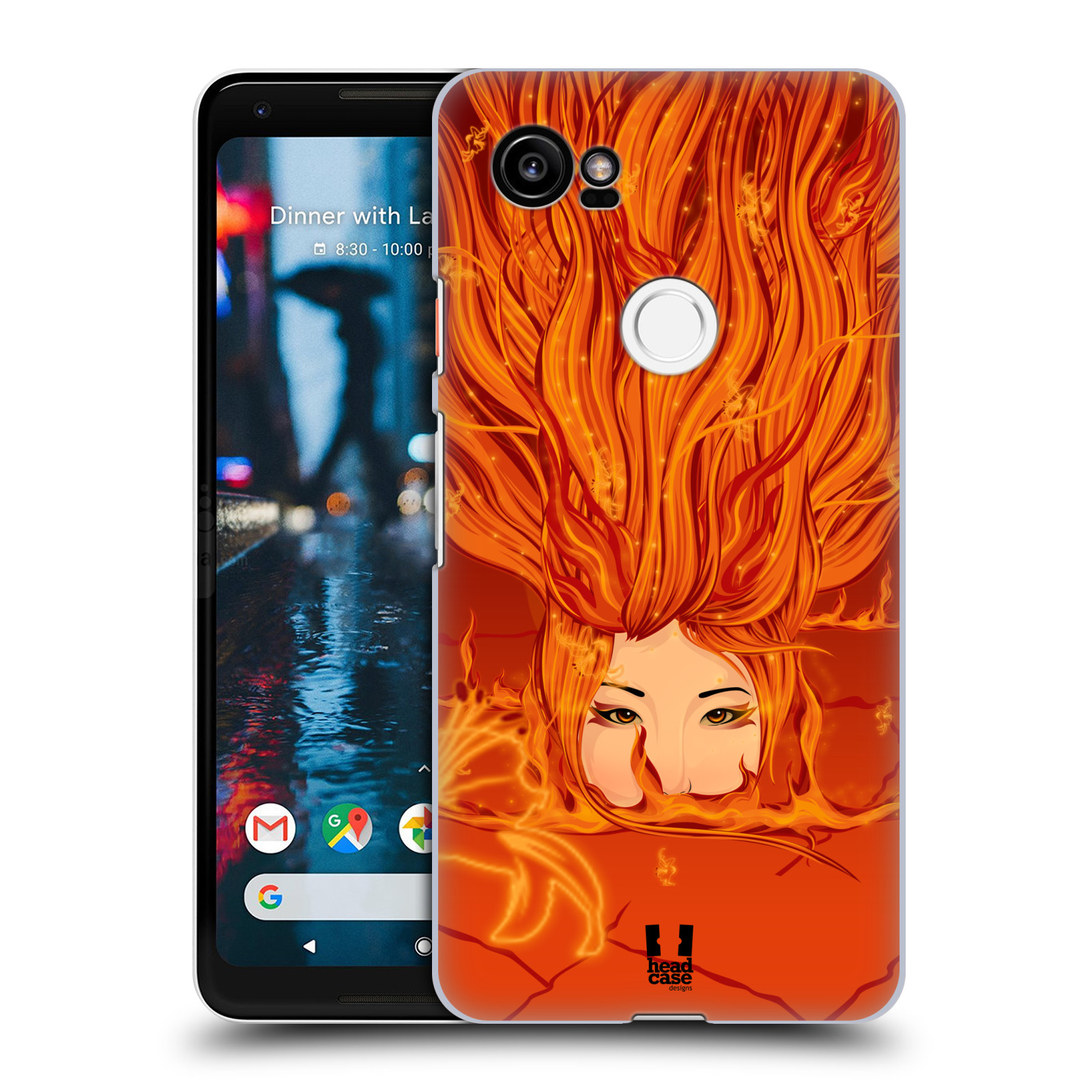 HEAD CASE plastový obal na mobil Google Pixel 2 XL vzor Žena element OHEŇ oranžová