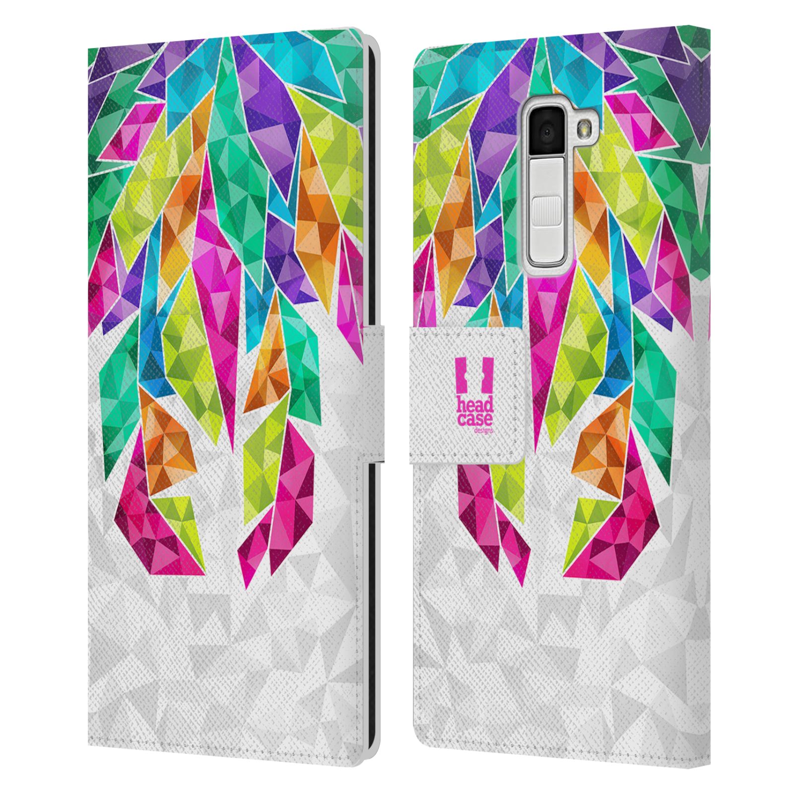 HEAD CASE Flipové pouzdro pro mobil LG K10 geometrická barevná pírka ramena