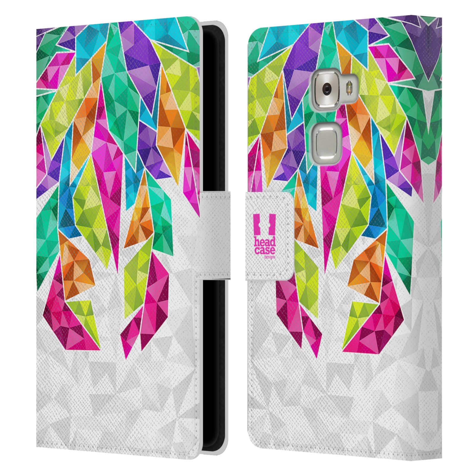 HEAD CASE Flipové pouzdro pro mobil Huawei MATE S geometrická barevná pírka ramena