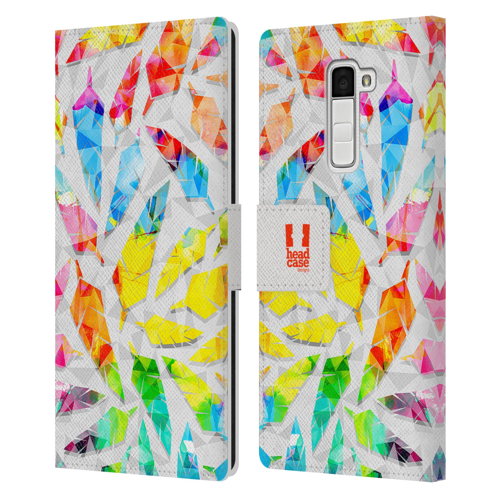 HEAD CASE Flipové pouzdro pro mobil LG K10 geometrická barevná pírka vodní barva