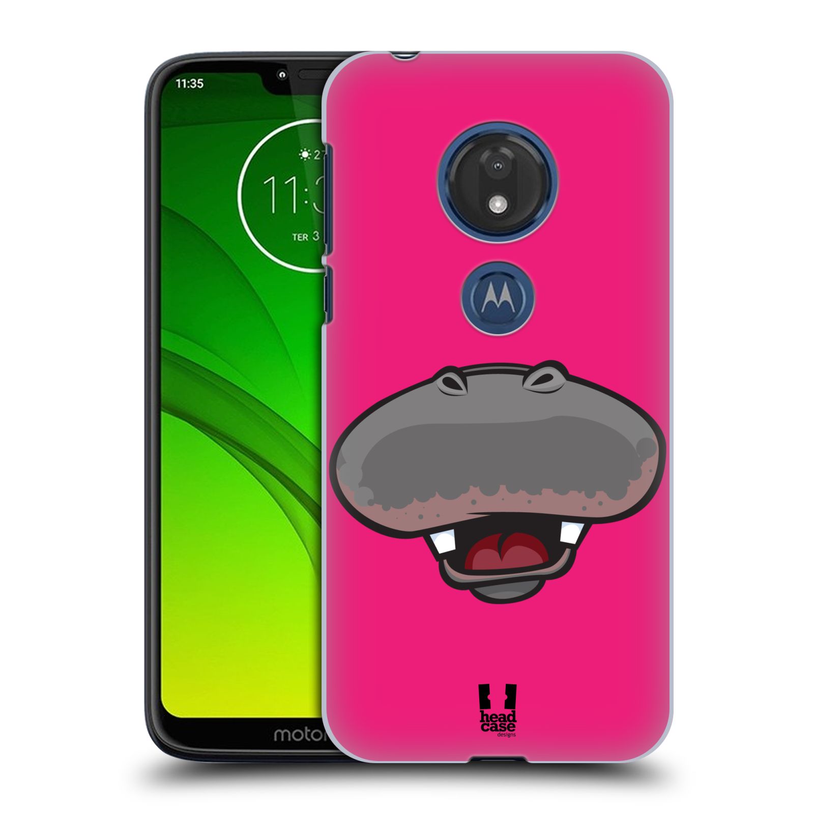 Pouzdro na mobil Motorola Moto G7 Play vzor Zvířecí úsměv hroch růžová