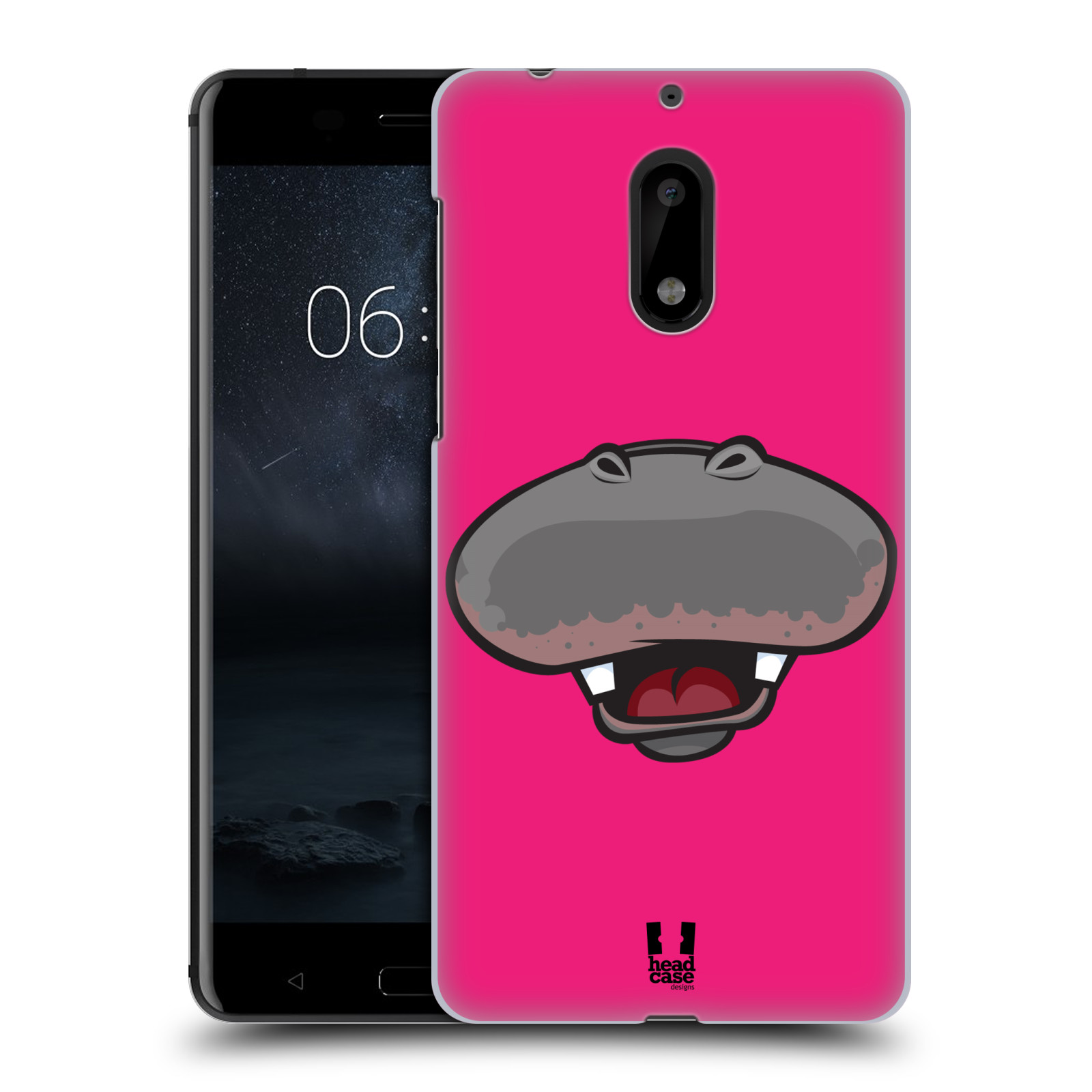 HEAD CASE plastový obal na mobil Nokia 6 vzor Zvířecí úsměv hroch růžová