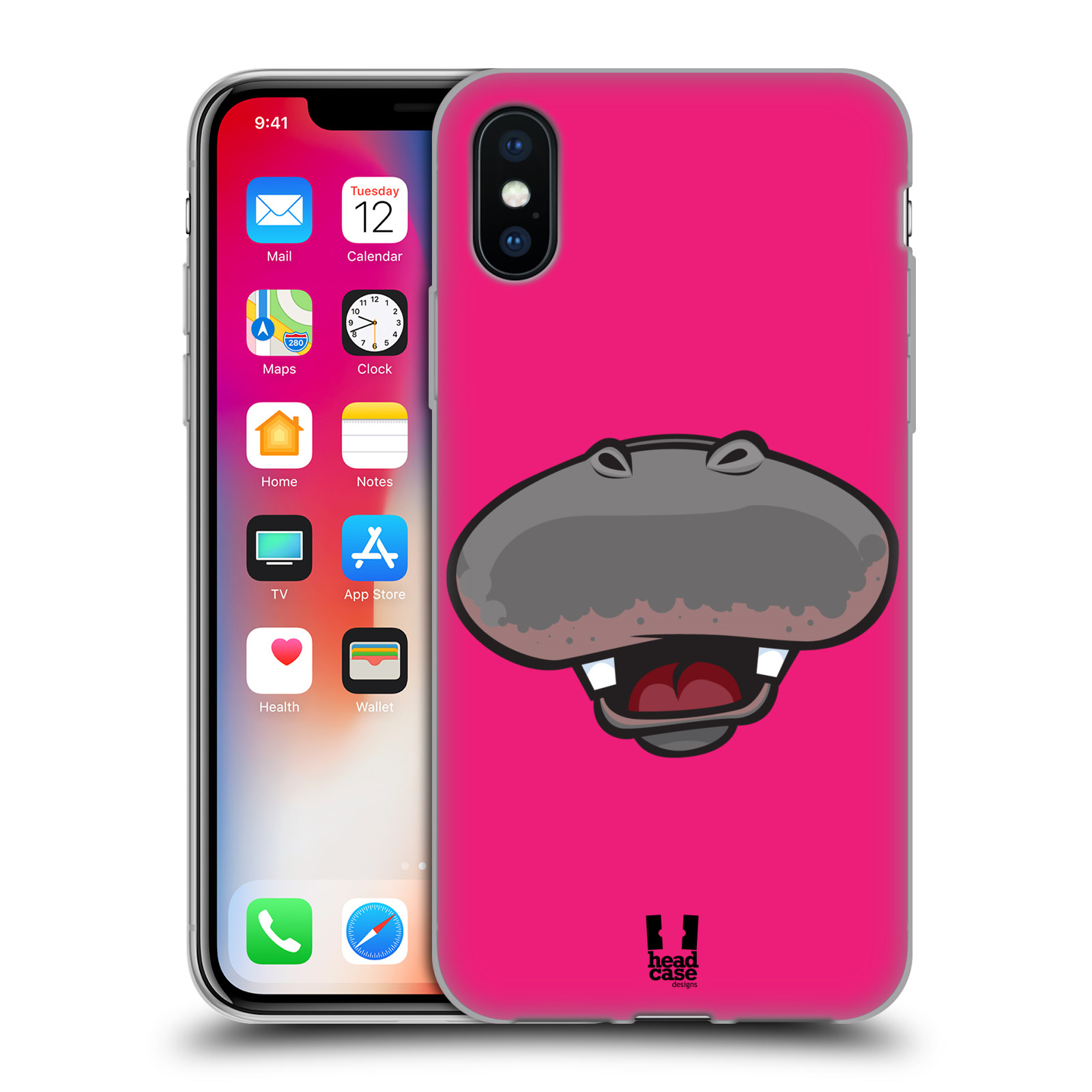 HEAD CASE silikonový obal na mobil Apple Iphone X vzor Zvířecí úsměv hroch růžová