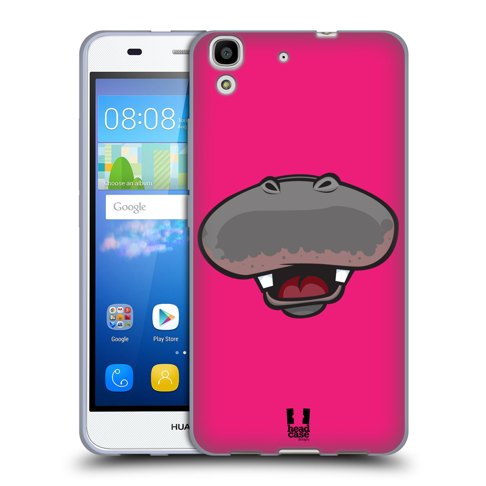 HEAD CASE silikonový obal na mobil HUAWEI Y6 vzor Zvířecí úsměv hroch růžová