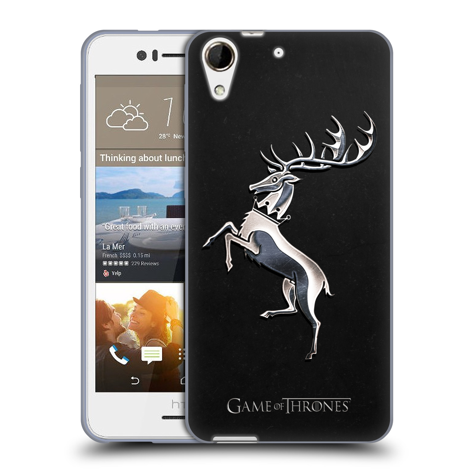 HEAD CASE silikonový obal na mobil HTC Desire 728 oficiální kryt Hra o trůny Rod Baratheonů z Bouřlivého konce stříbrný erb