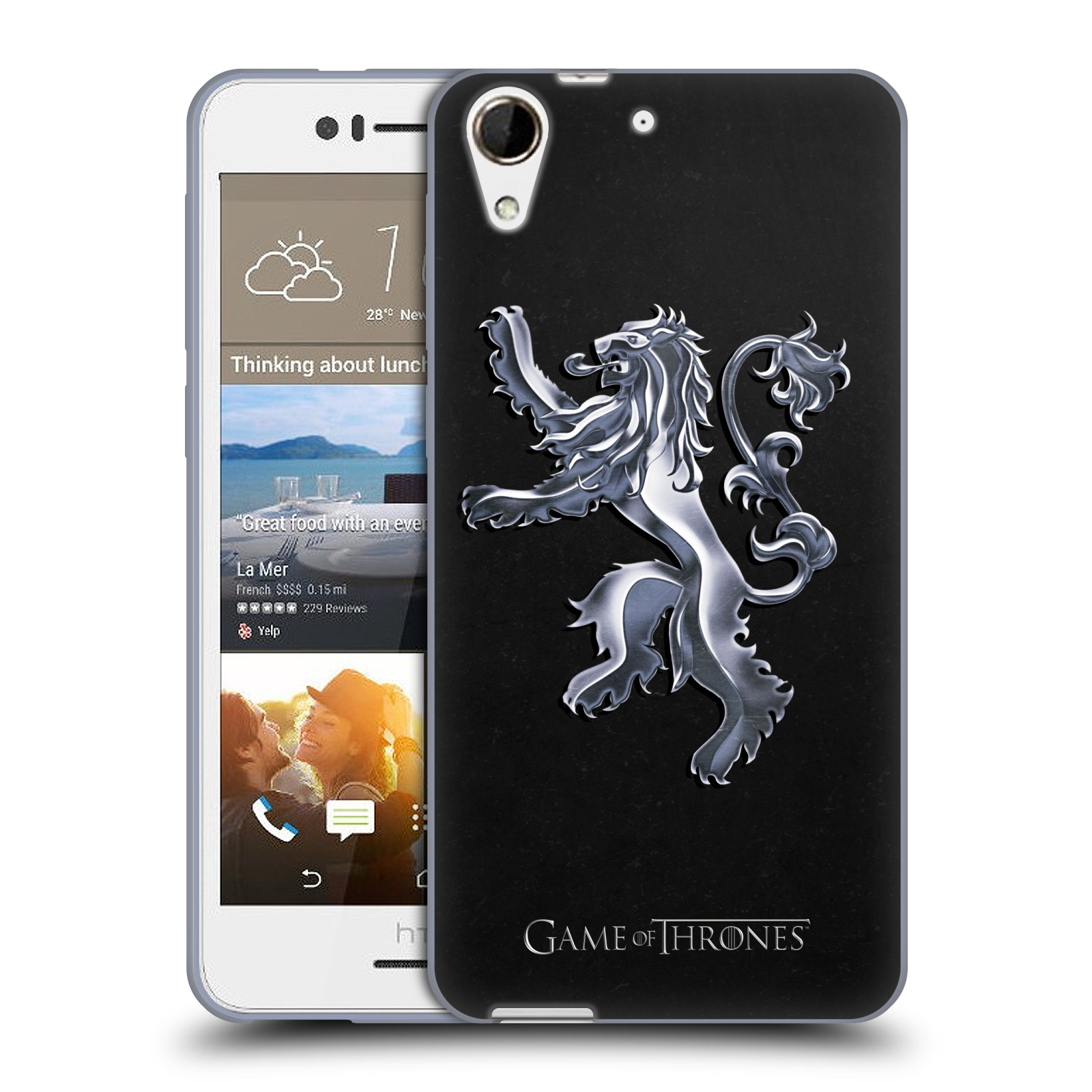 HEAD CASE silikonový obal na mobil HTC Desire 728 oficiální kryt Hra o trůny Rod Lannisterů z Casterlyovi skály stříbrná barva