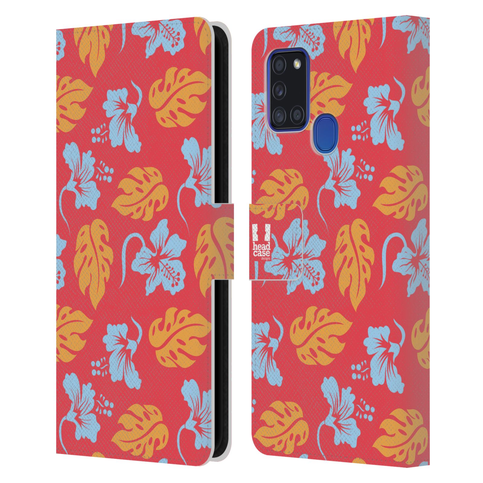 HEAD CASE Flipové pouzdro pro mobil Samsung Galaxy A21s Havajský vzor listy růžová