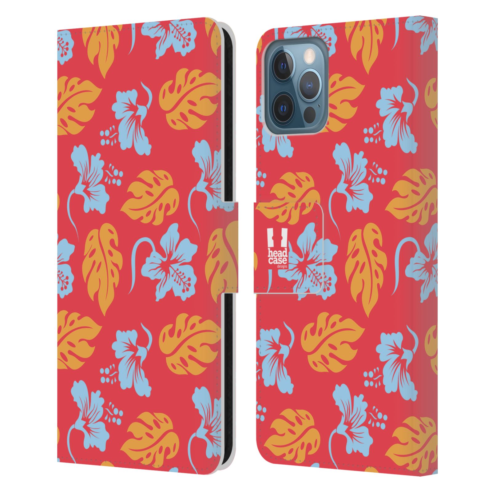 HEAD CASE Flipové pouzdro pro mobil Apple Iphone 12 / Iphone 12 PRO Havajský vzor listy růžová