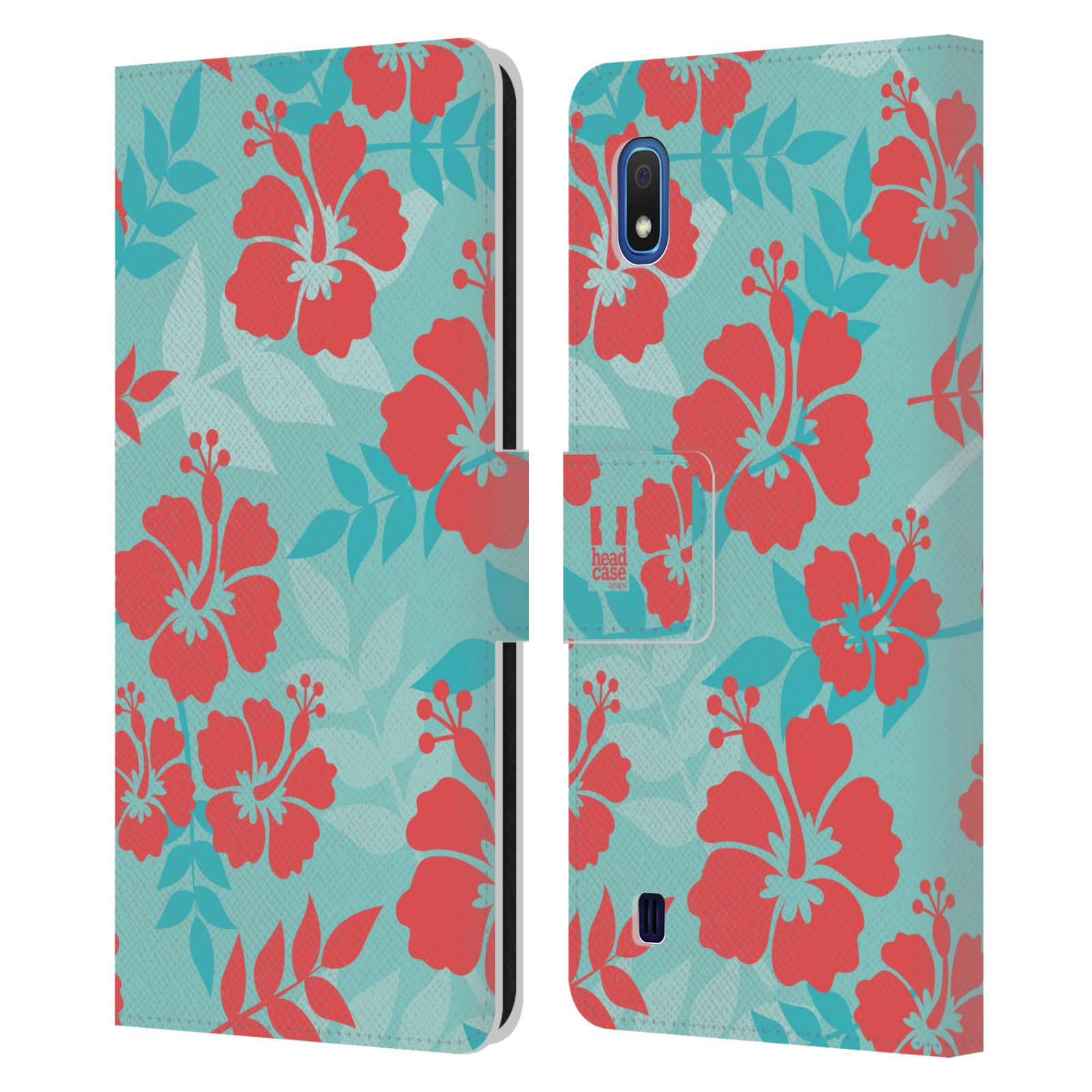 Pouzdro na mobil Samsung Galaxy A10 Havajský vzor Ibišek květ modrá a růžová