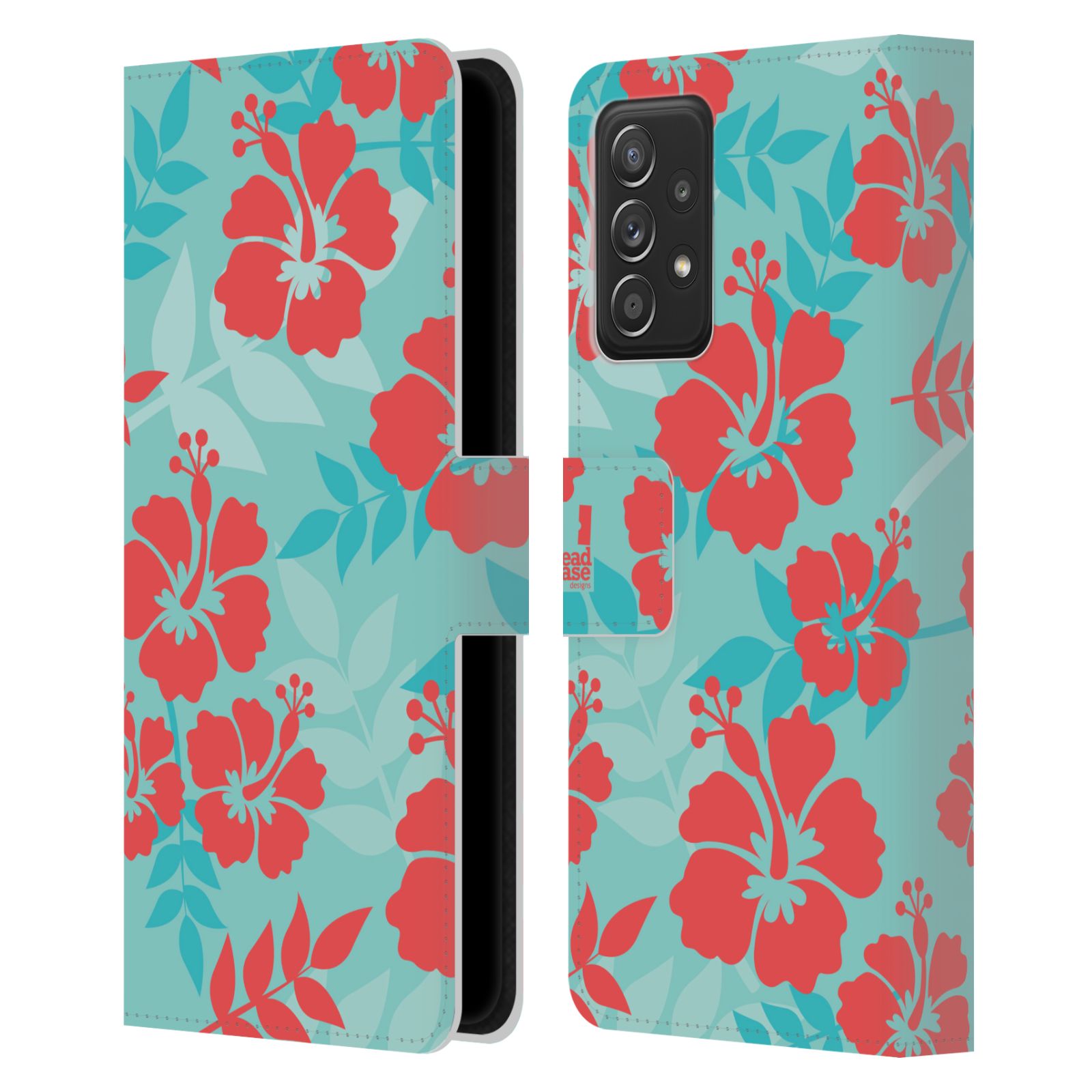 Pouzdro HEAD CASE na mobil Samsung Galaxy A52 / A52 5G / A52s 5G Havajský vzor Ibišek květ modrá a růžová