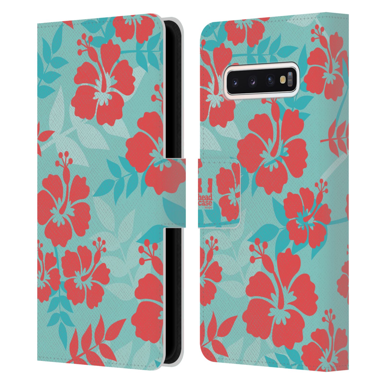 Pouzdro HEAD CASE na mobil Samsung Galaxy S10 Havajský vzor Ibišek květ modrá a růžová