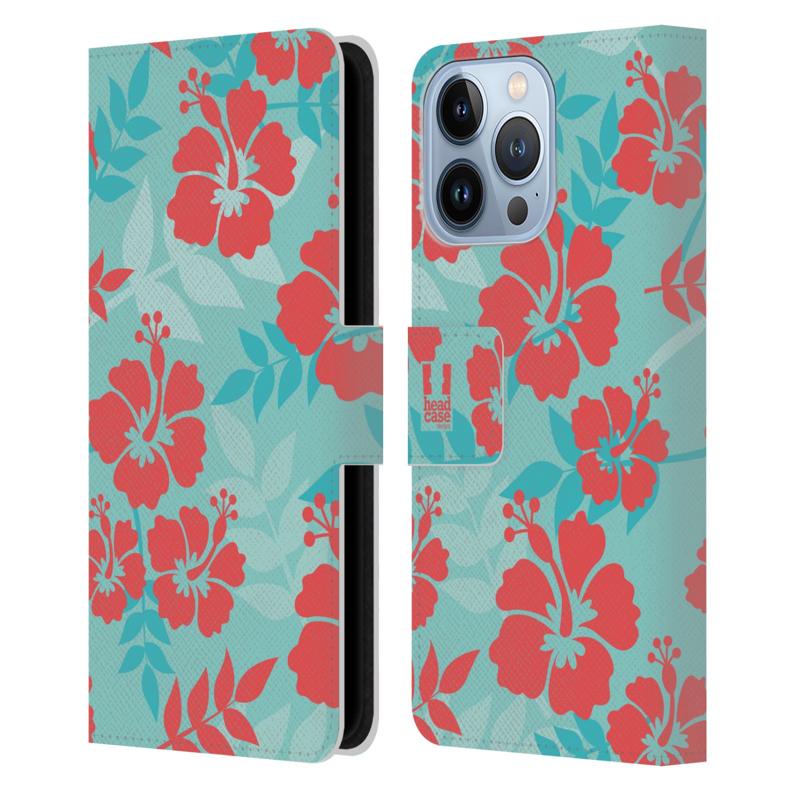 Pouzdro HEAD CASE na mobil Apple Iphone 13 PRO Havajský vzor Ibišek květ modrá a růžová