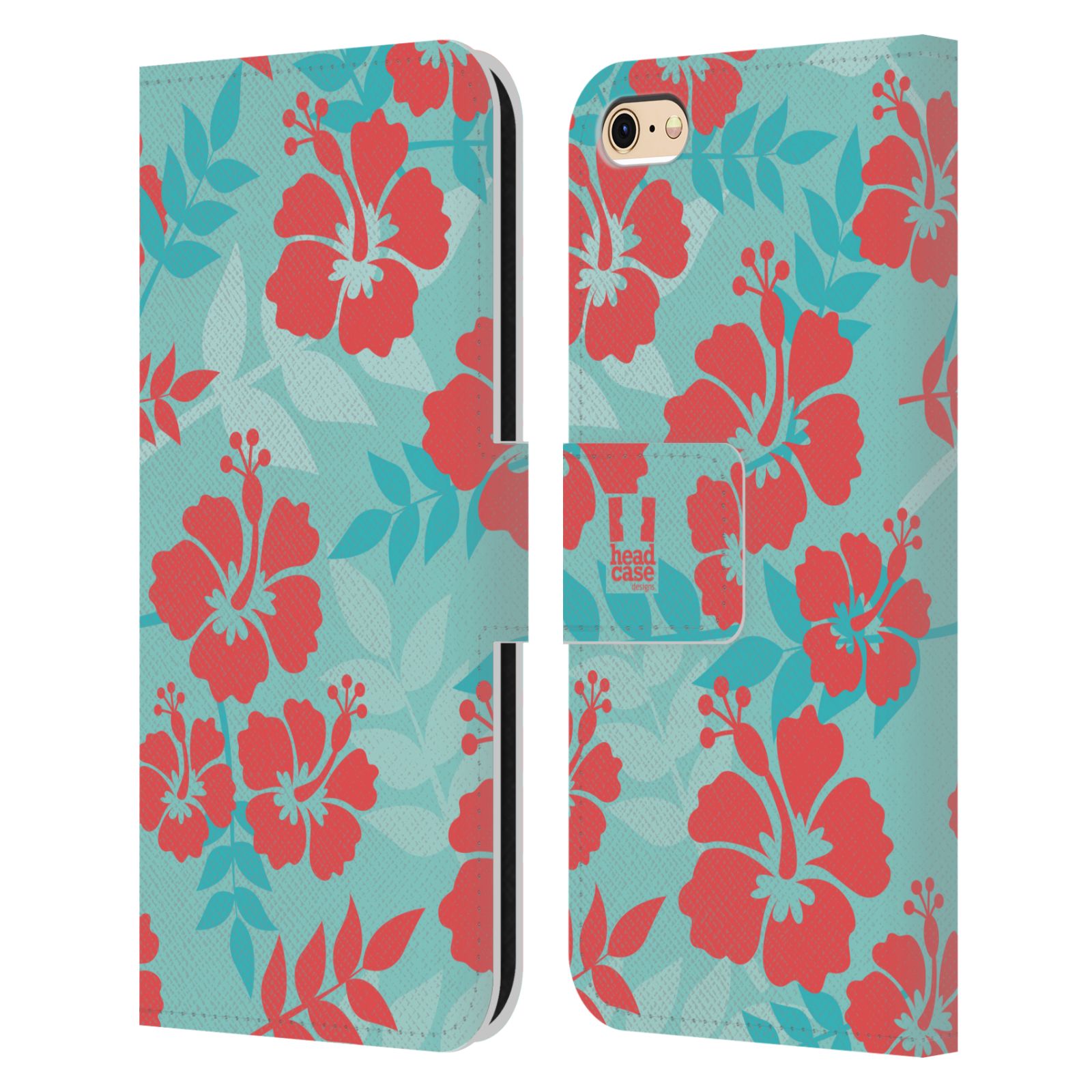 HEAD CASE Flipové pouzdro pro mobil Apple Iphone 6/6s Havajský vzor Ibišek květ modrá a růžová