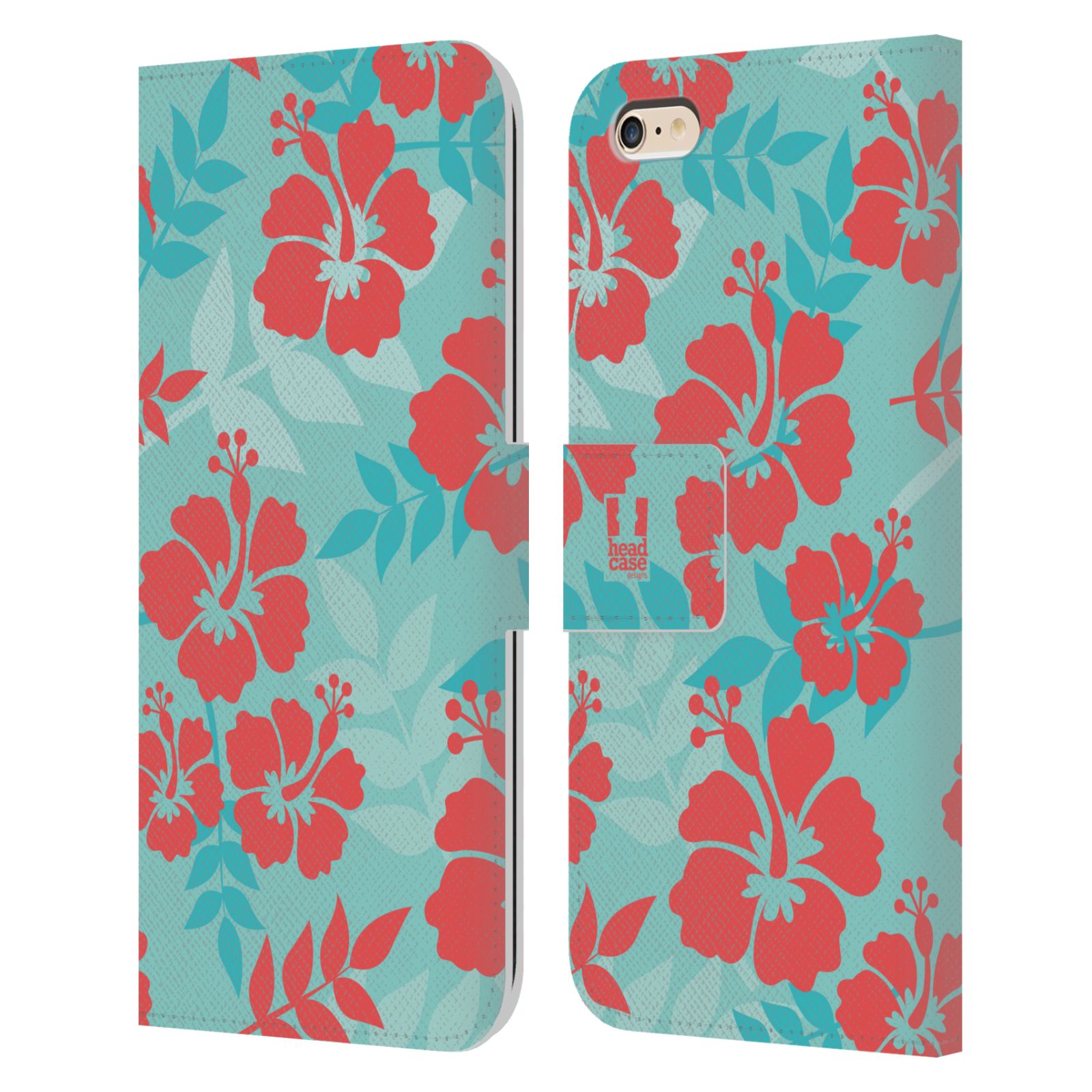 HEAD CASE Flipové pouzdro pro mobil Apple Iphone 6 PLUS / 6S PLUS Havajský vzor Ibišek květ modrá a růžová