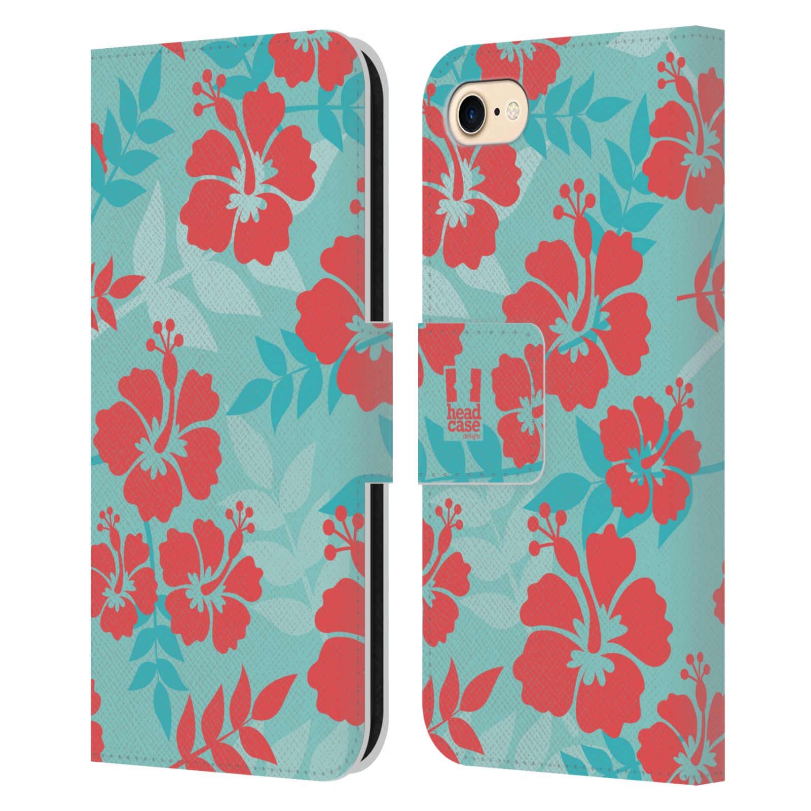 HEAD CASE Flipové pouzdro pro mobil Apple Iphone 7/8/SE 2020 Havajský vzor Ibišek květ modrá a růžová
