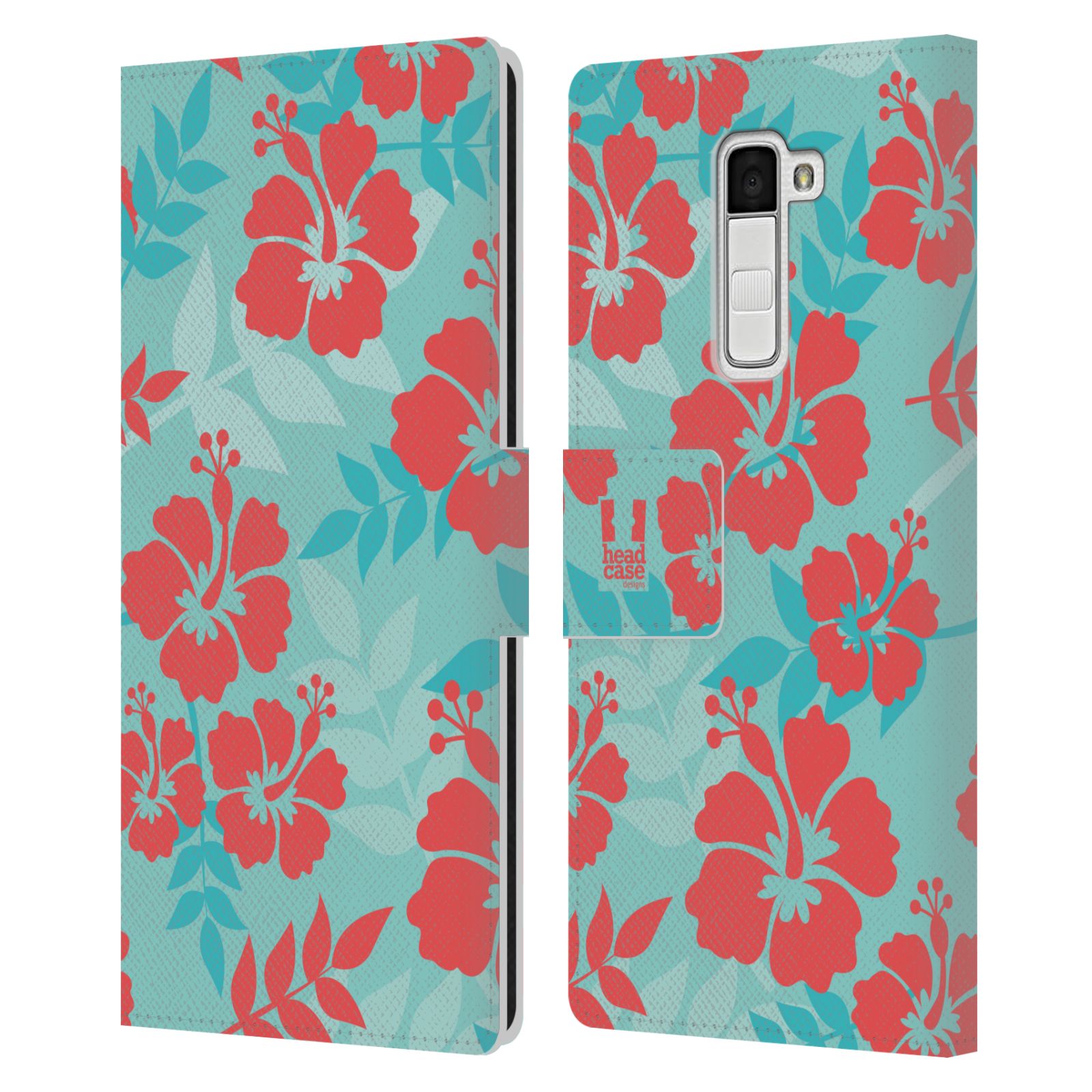HEAD CASE Flipové pouzdro pro mobil LG K10 Havajský vzor Ibišek květ modrá a růžová
