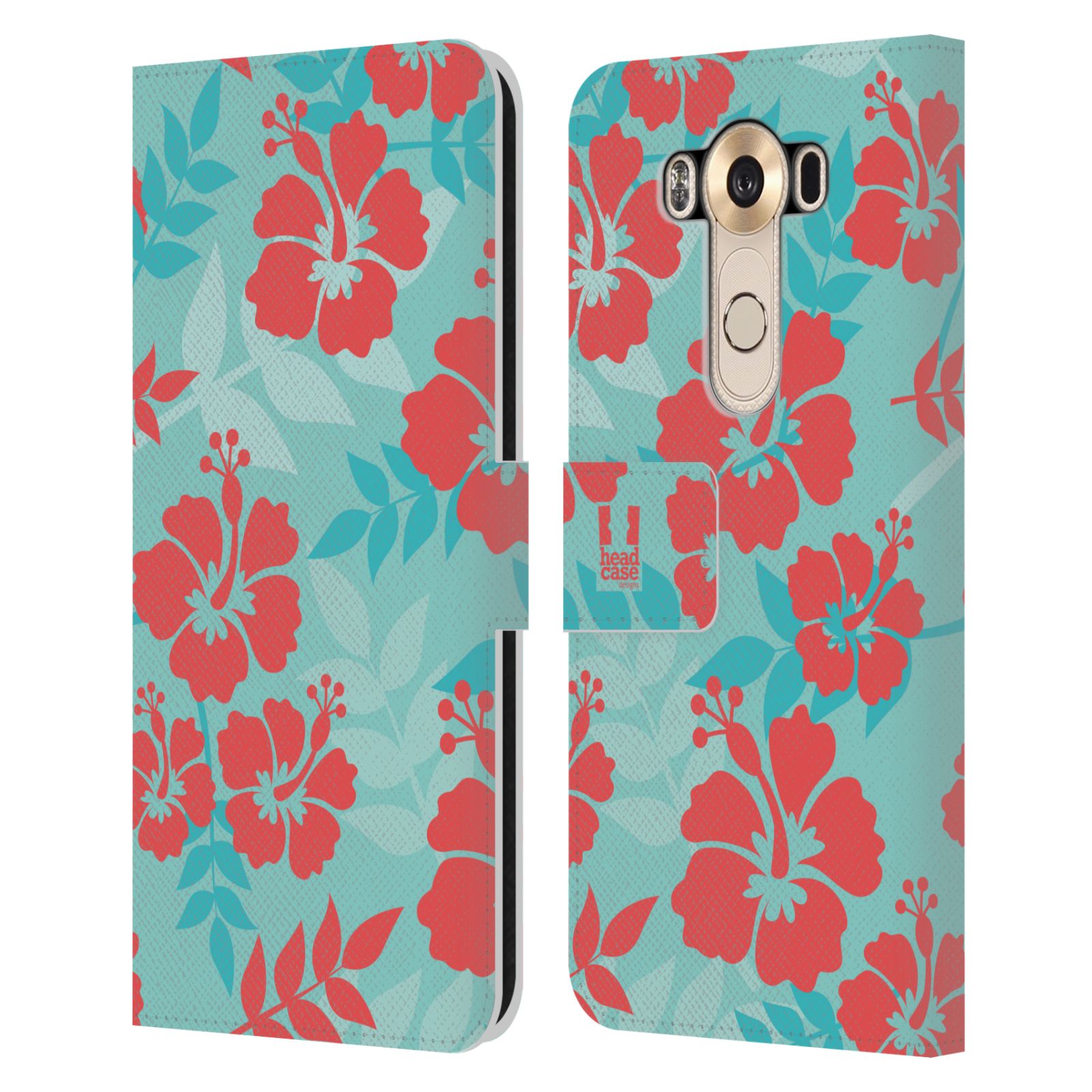 HEAD CASE Flipové pouzdro pro mobil LG V10 Havajský vzor Ibišek květ modrá a růžová