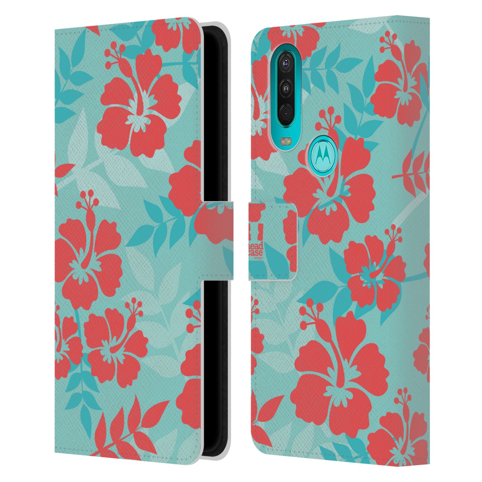 Pouzdro HEAD CASE na mobil Nokia 2.4 Havajský vzor Ibišek květ modrá a růžová