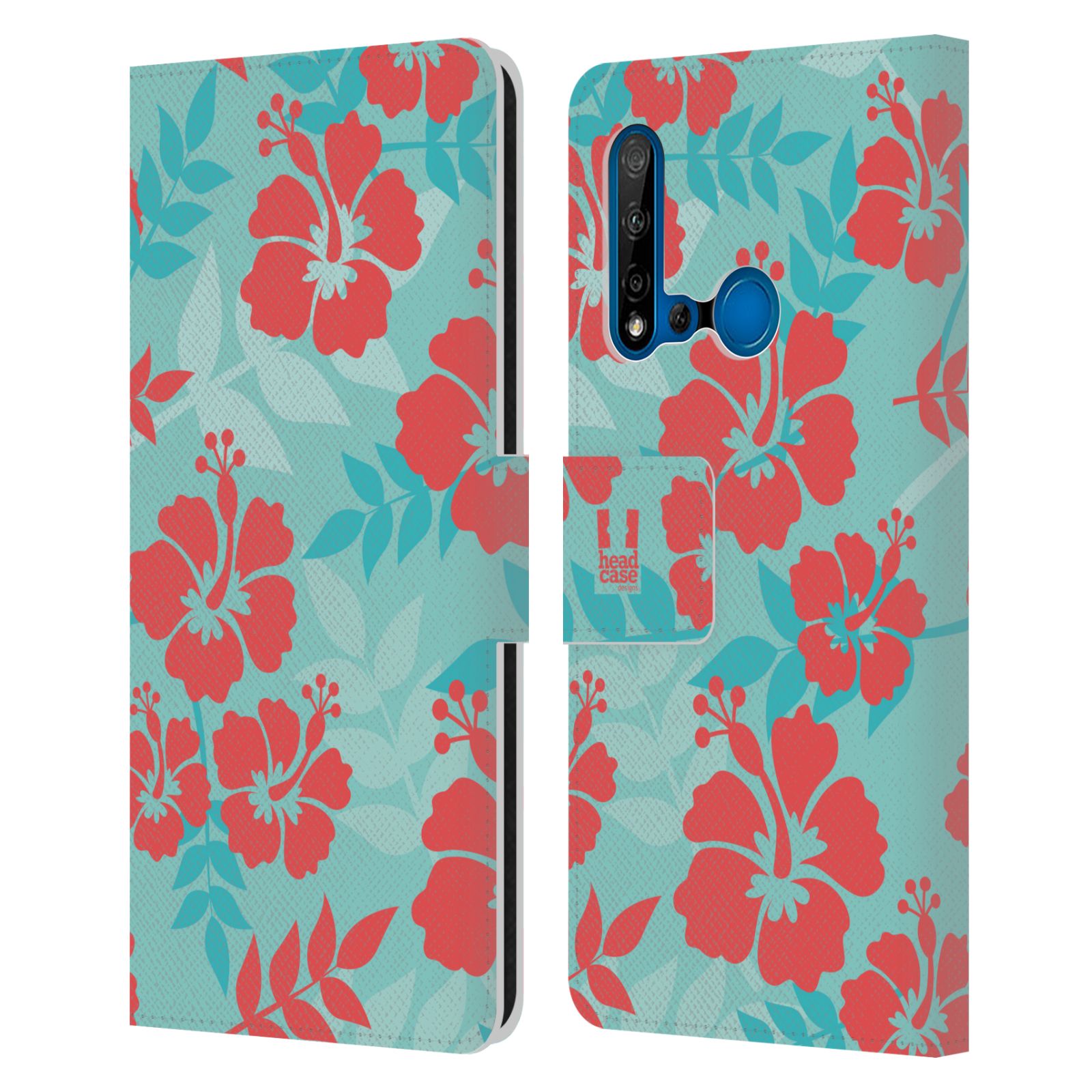 Pouzdro na mobil Huawei P20 LITE 2019 Havajský vzor Ibišek květ modrá a růžová