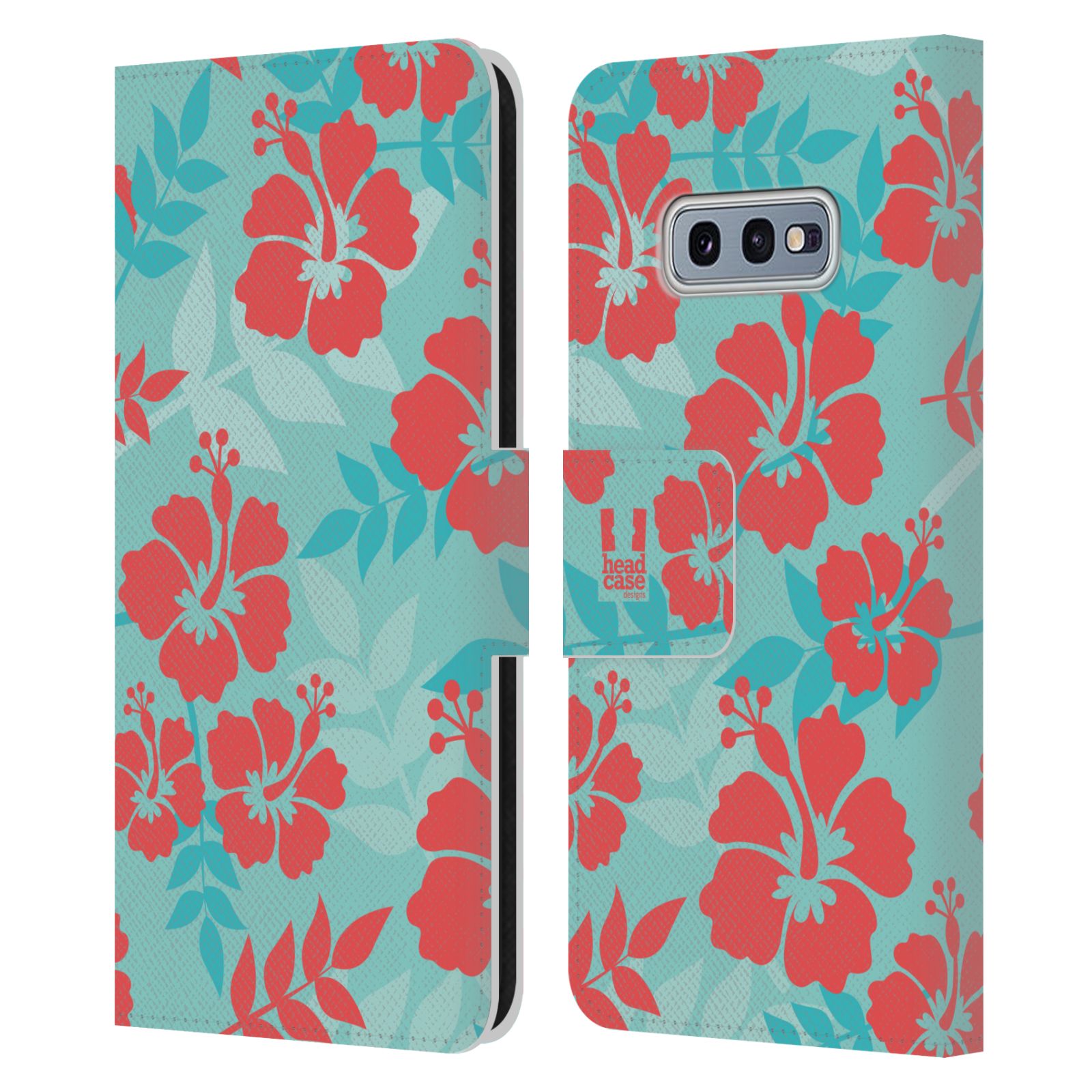 Pouzdro HEAD CASE na mobil Samsung Galaxy S10e Havajský vzor Ibišek květ modrá a růžová