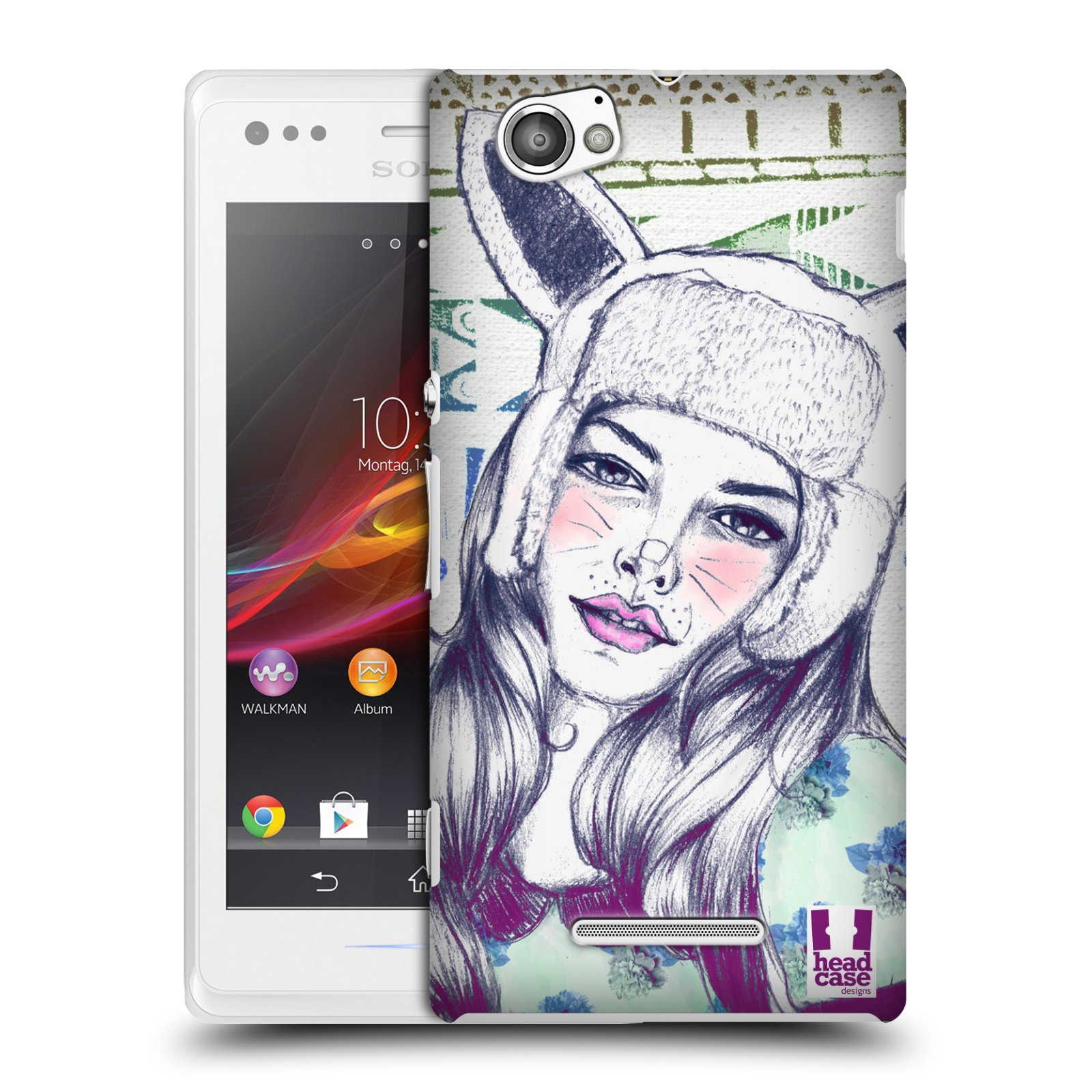 HEAD CASE plastový obal na mobil Sony Xperia M vzor Děvče zvířecí tématika zajíček čepka