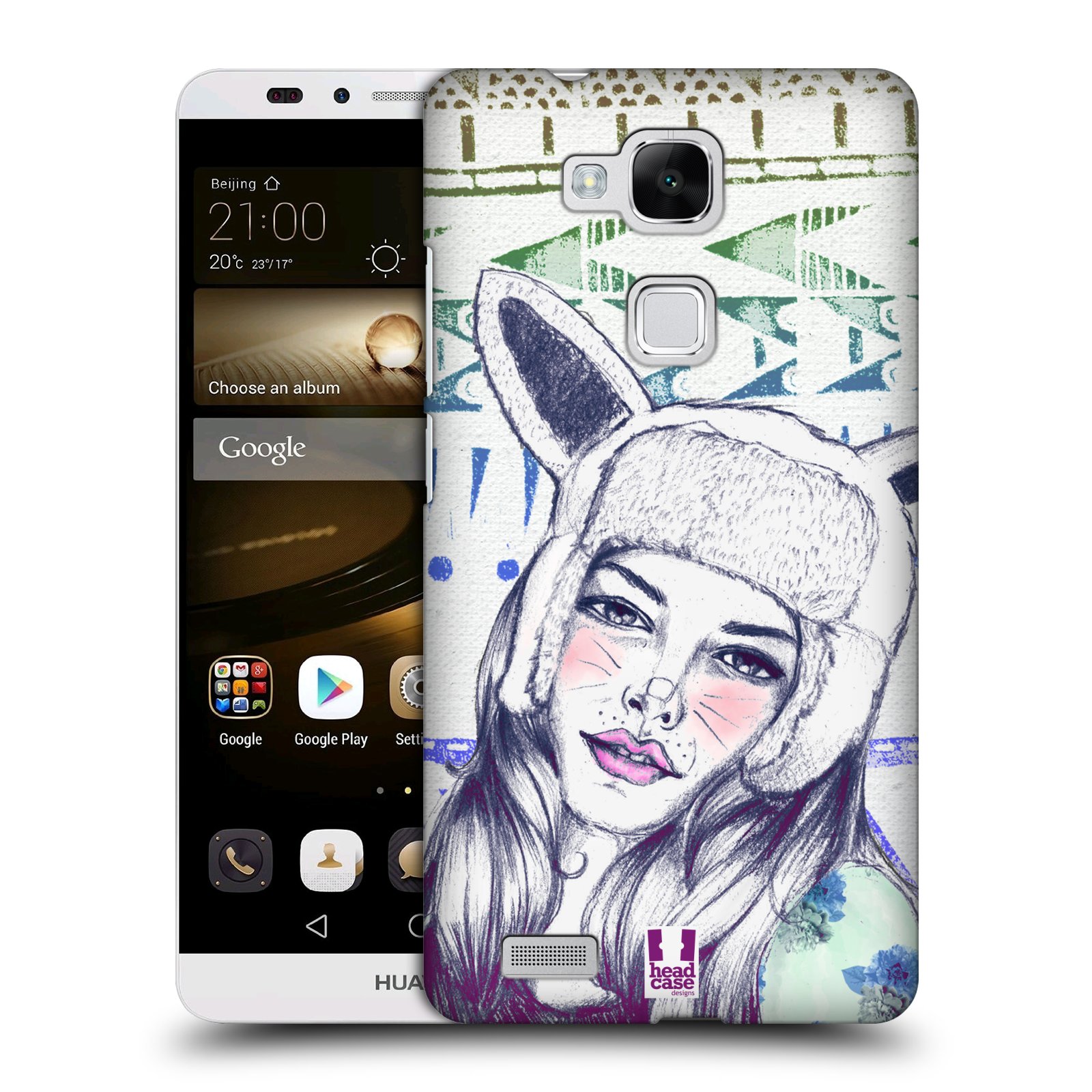 HEAD CASE plastový obal na mobil Huawei Mate 7 vzor Děvče zvířecí tématika zajíček čepka