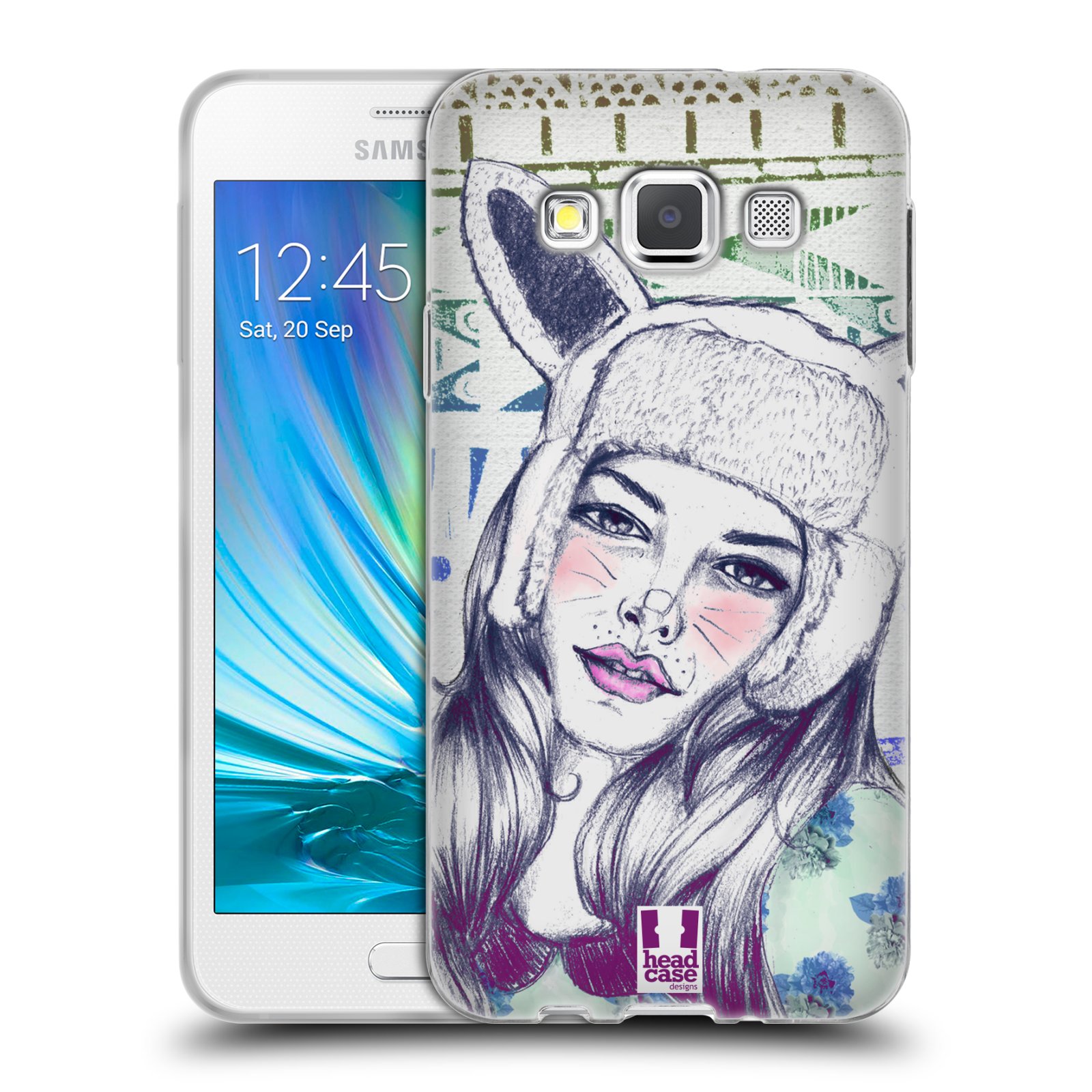 HEAD CASE silikonový obal na mobil Samsung Galaxy A3 vzor Děvče zvířecí tématika zajíček čepka