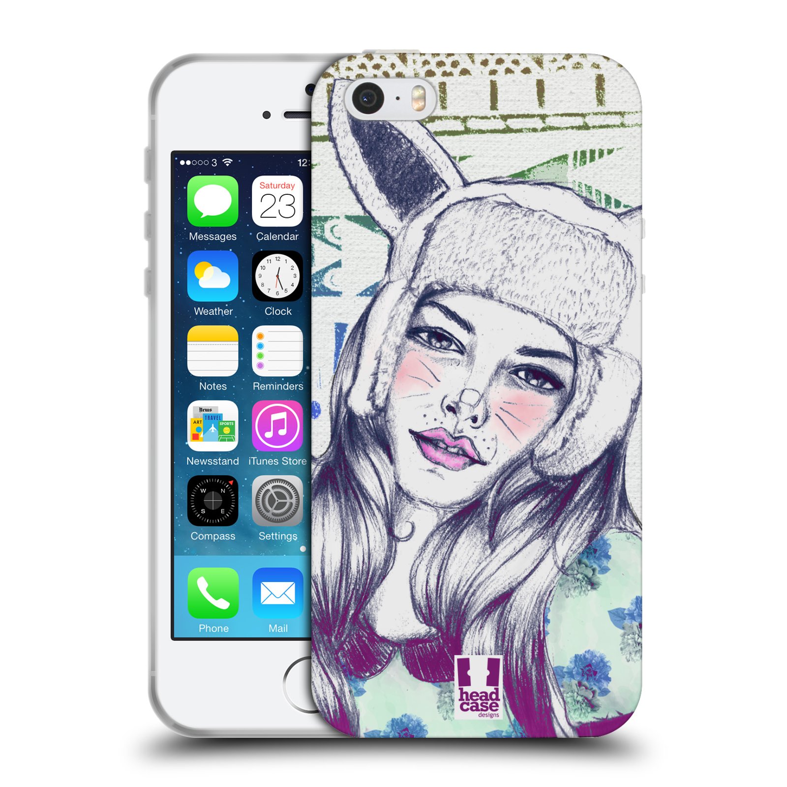 HEAD CASE silikonový obal na mobil Apple Iphone 5/5S vzor Děvče zvířecí tématika zajíček čepka