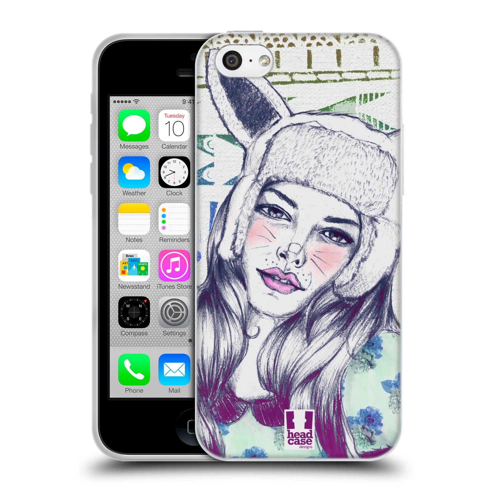 HEAD CASE silikonový obal na mobil Apple Iphone 5C vzor Děvče zvířecí tématika zajíček čepka