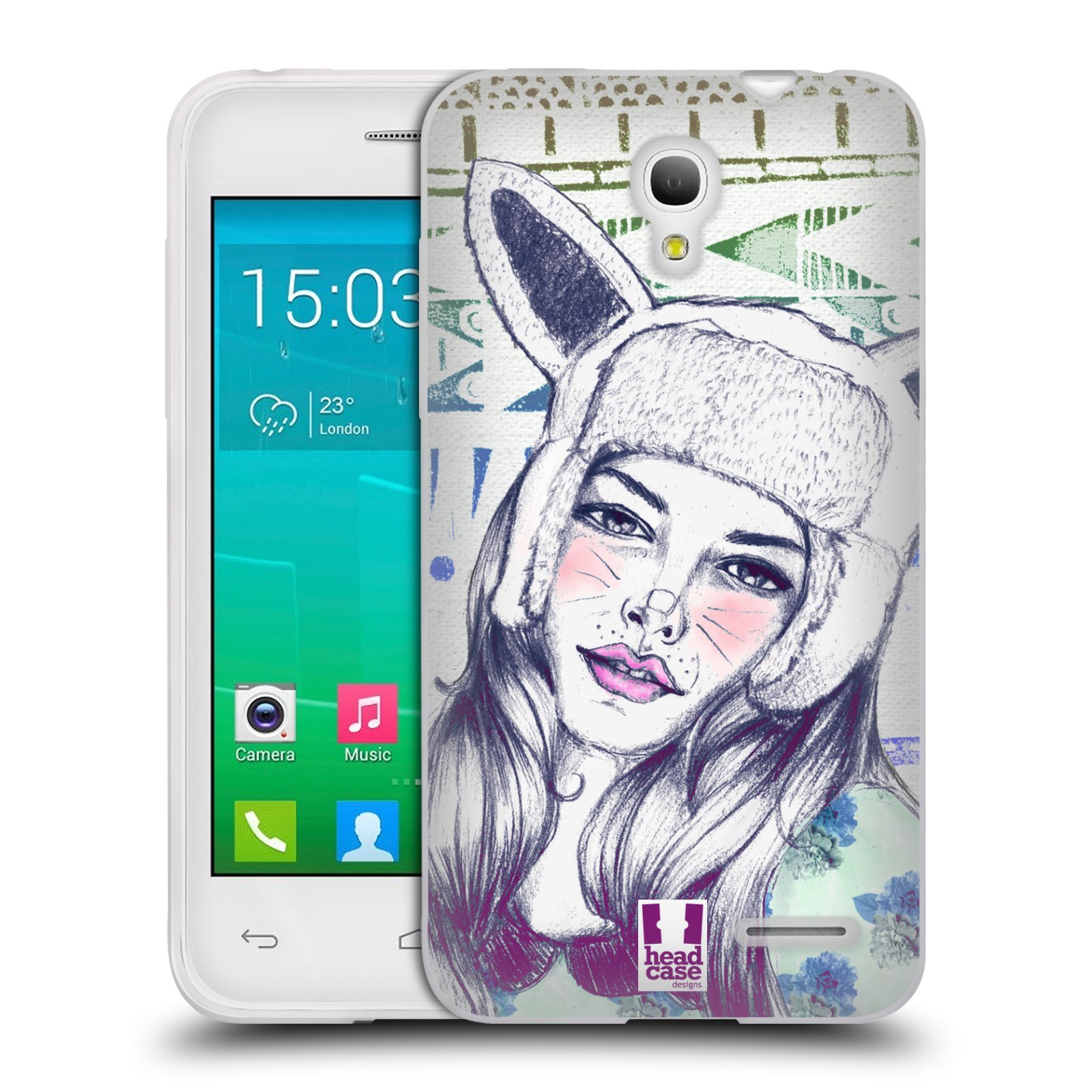 HEAD CASE silikonový obal na mobil Alcatel POP S3 OT-5050Y vzor Děvče zvířecí tématika zajíček čepka