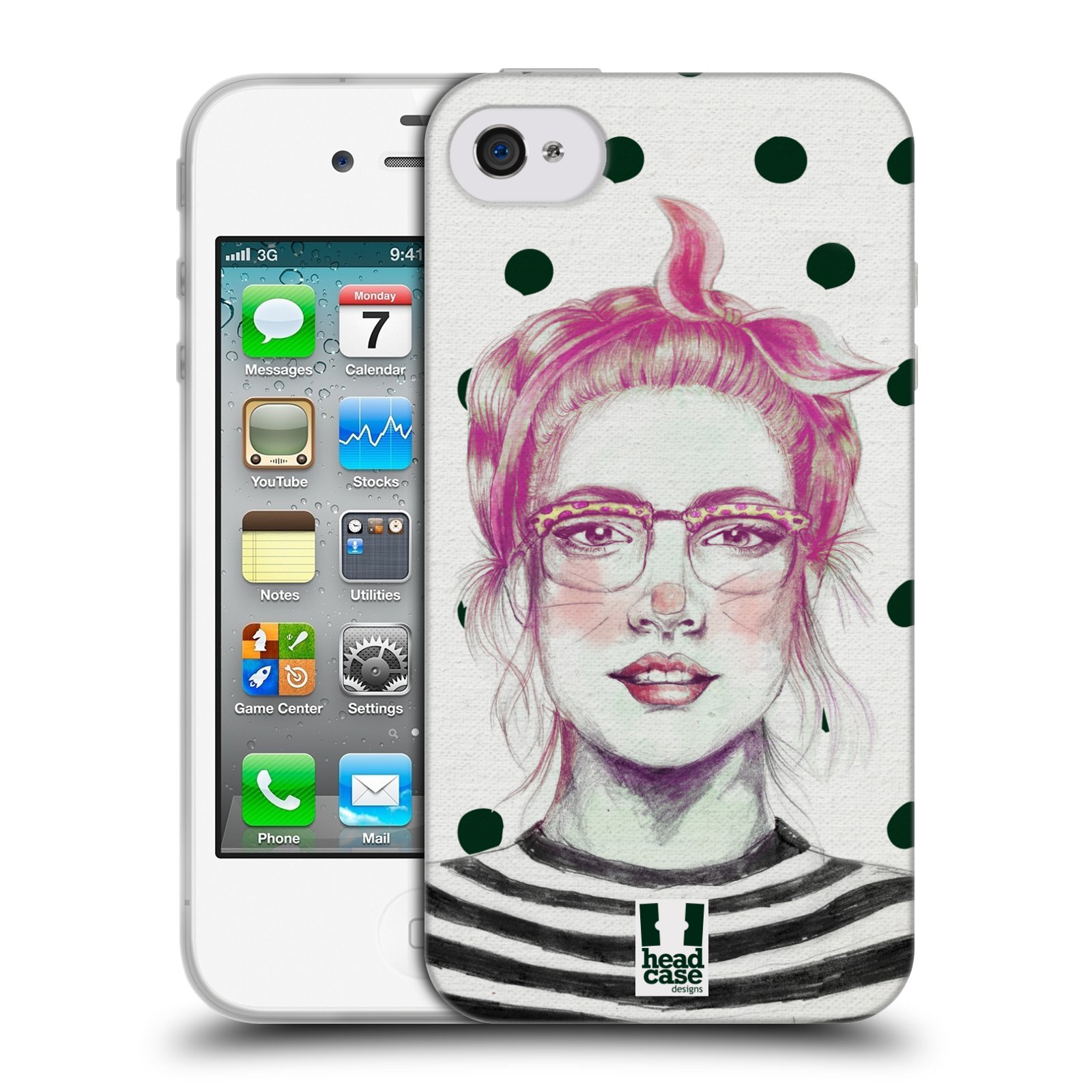 HEAD CASE silikonový obal na mobil Apple Iphone 4/4S vzor Děvče zvířecí tématika zajíček puntíky