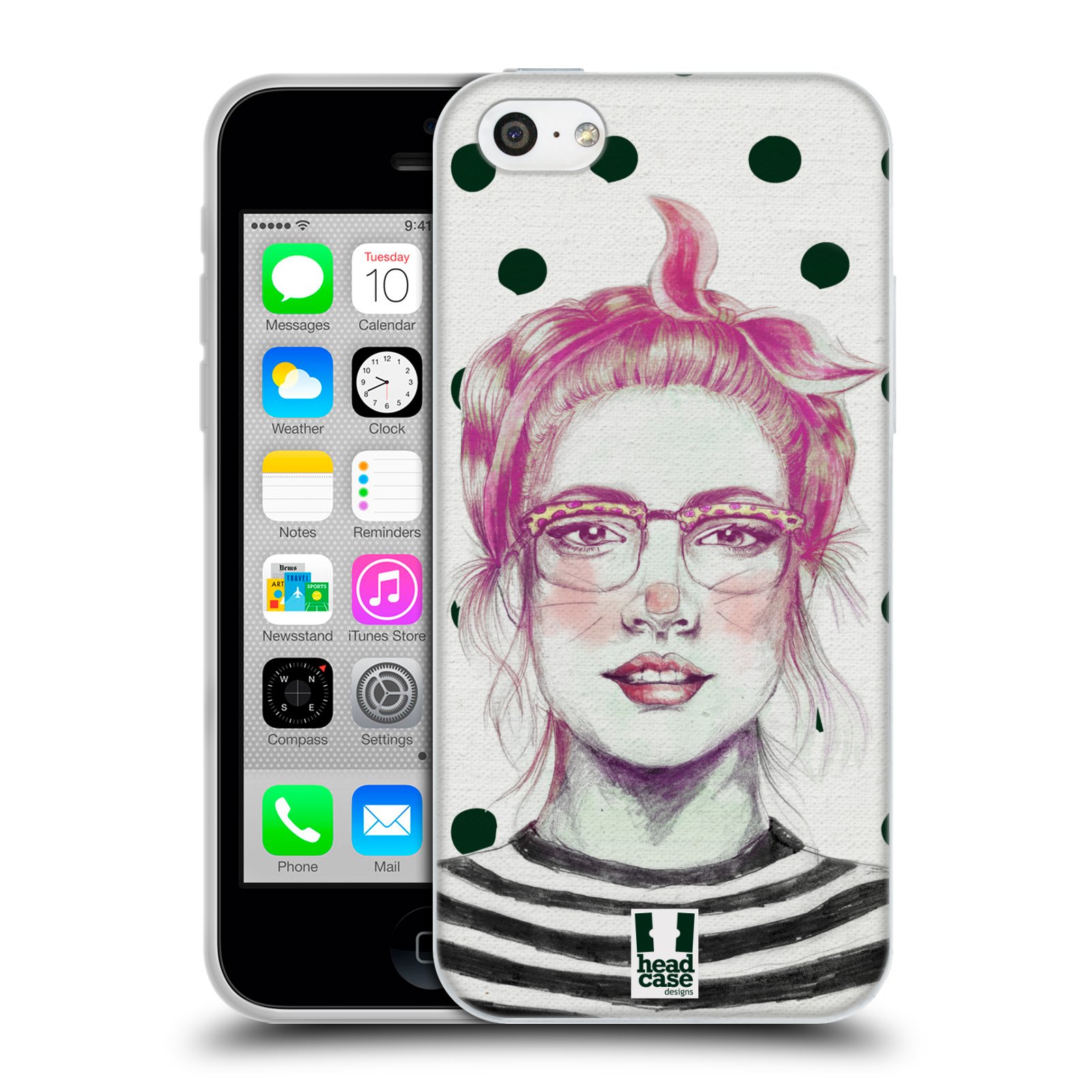 HEAD CASE silikonový obal na mobil Apple Iphone 5C vzor Děvče zvířecí tématika zajíček puntíky
