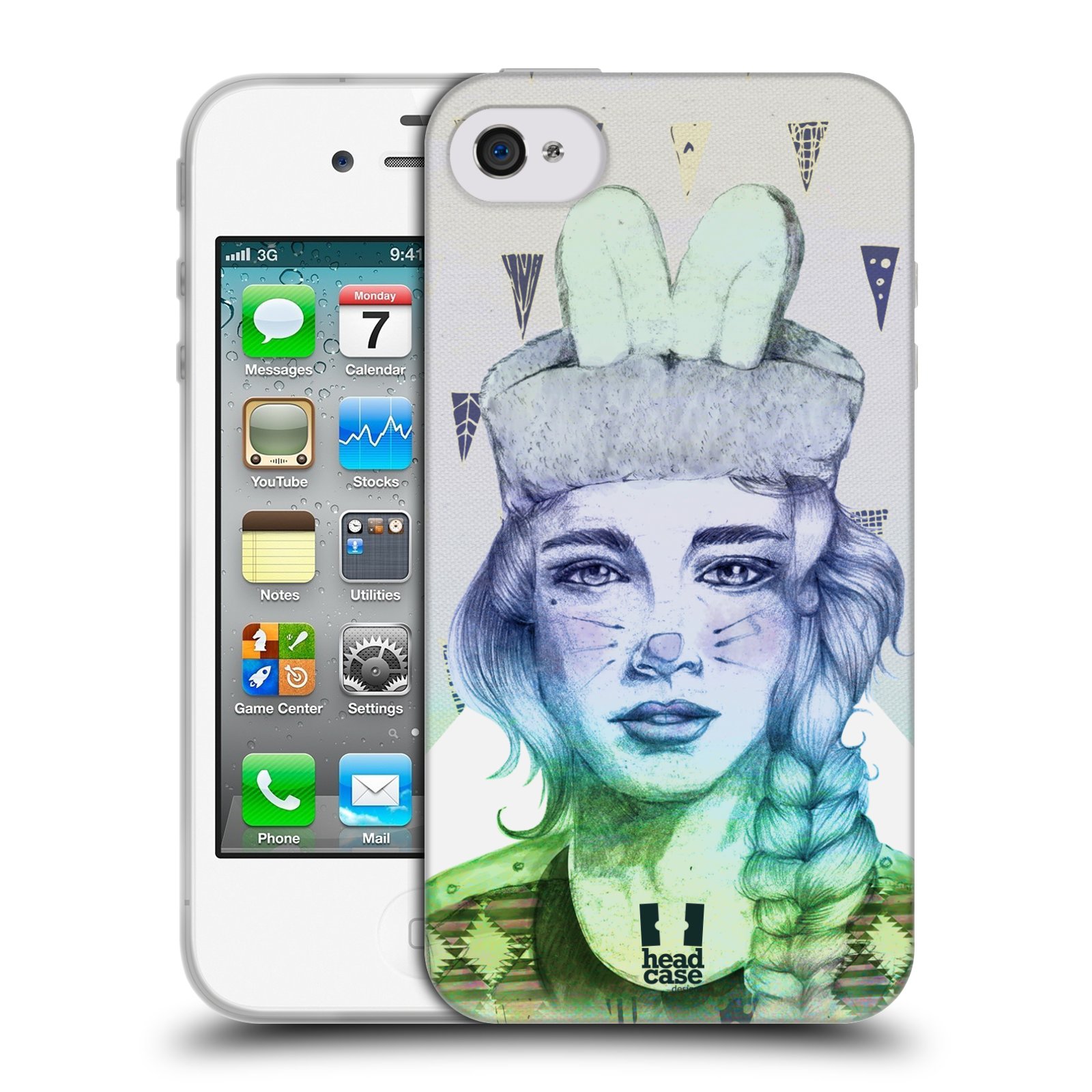 HEAD CASE silikonový obal na mobil Apple Iphone 4/4S vzor Děvče zvířecí tématika zajíček triangl