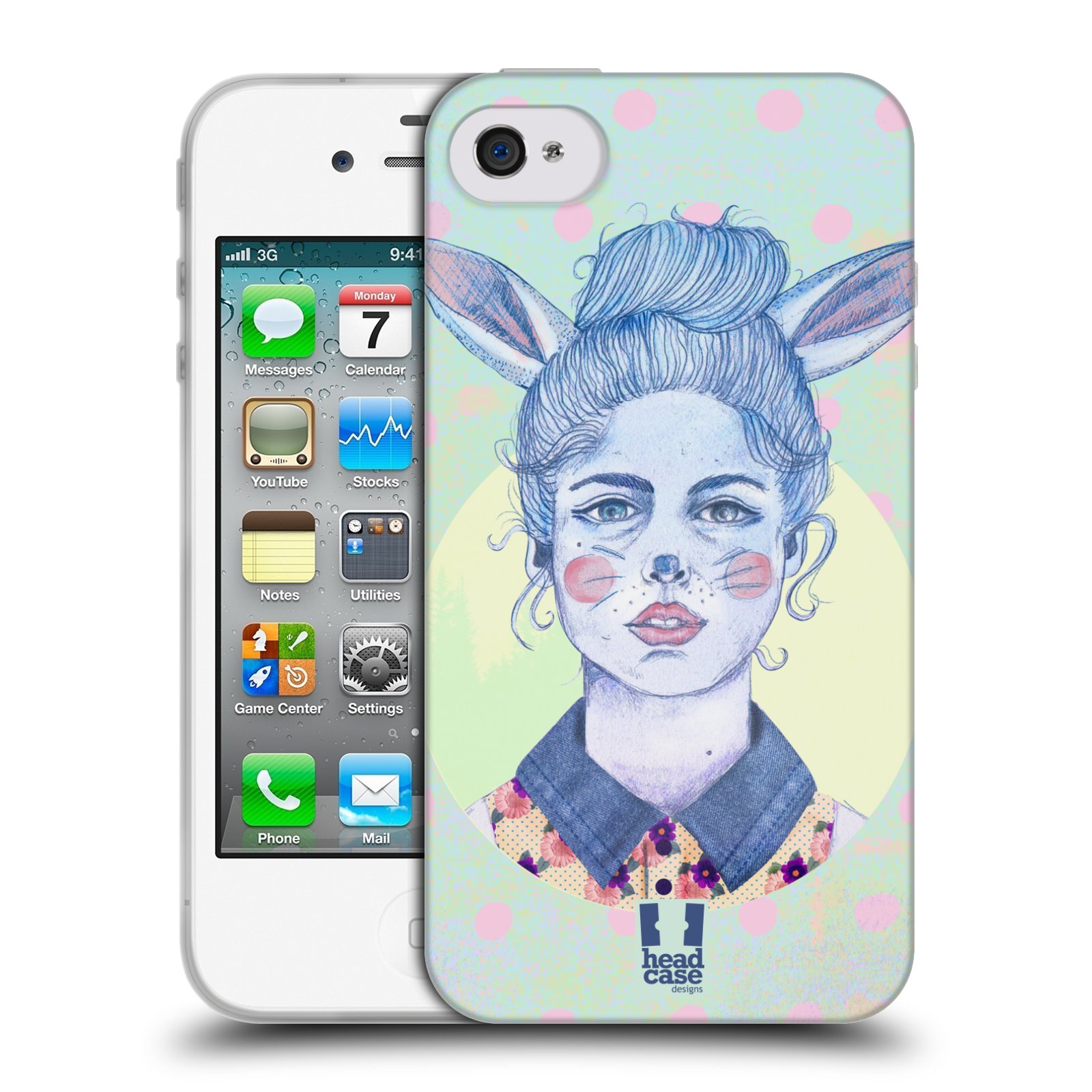 HEAD CASE silikonový obal na mobil Apple Iphone 4/4S vzor Děvče zvířecí tématika zajíček zima