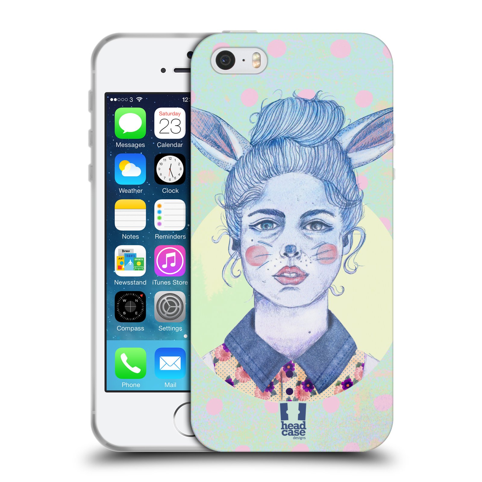 HEAD CASE silikonový obal na mobil Apple Iphone 5/5S vzor Děvče zvířecí tématika zajíček zima