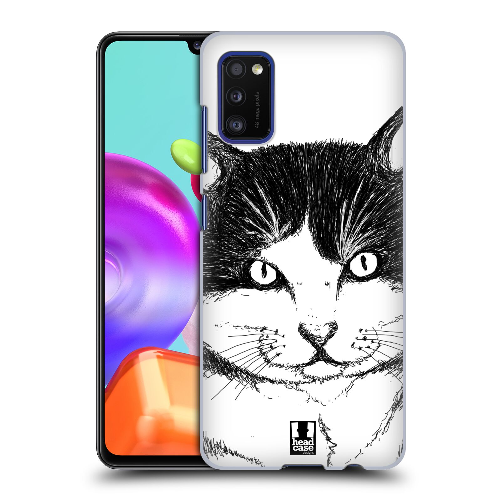 Zadní kryt na mobil Samsung Galaxy A41 vzor Kreslená zvířátka černá a bílá kočka