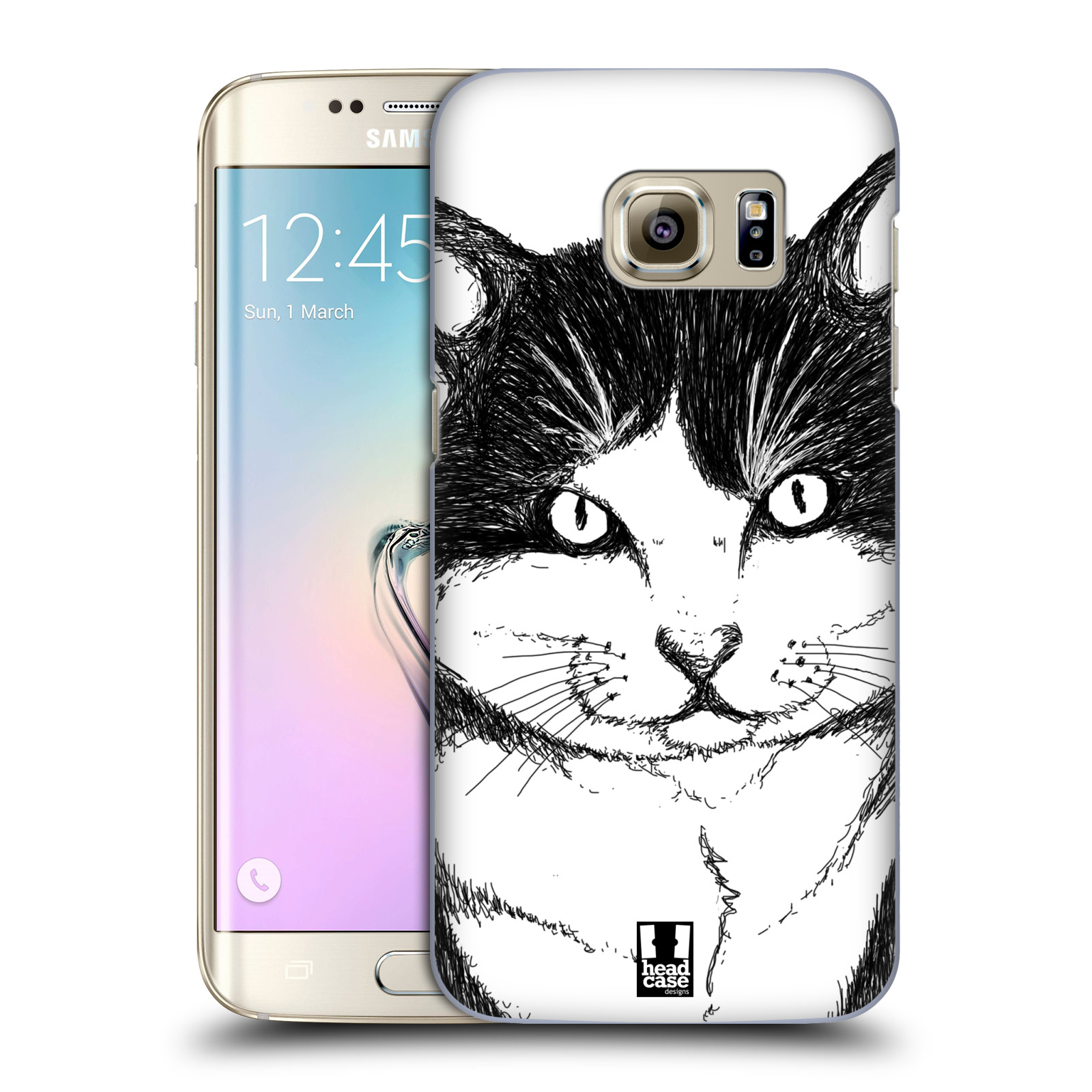 HEAD CASE plastový obal na mobil SAMSUNG GALAXY S7 EDGE vzor Kreslená zvířátka černá a bílá kočka