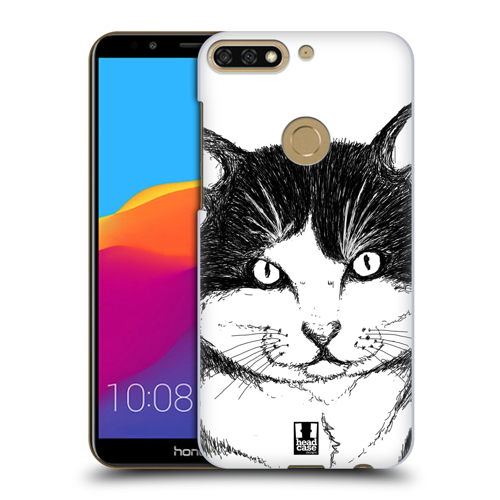 HEAD CASE plastový obal na mobil Honor 7c vzor Kreslená zvířátka černá a bílá kočka