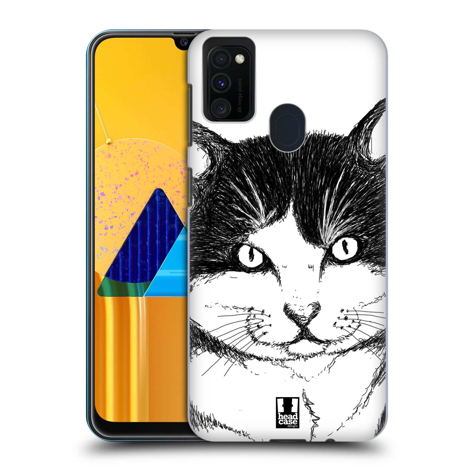 Zadní kryt na mobil Samsung Galaxy M21 vzor Kreslená zvířátka černá a bílá kočka