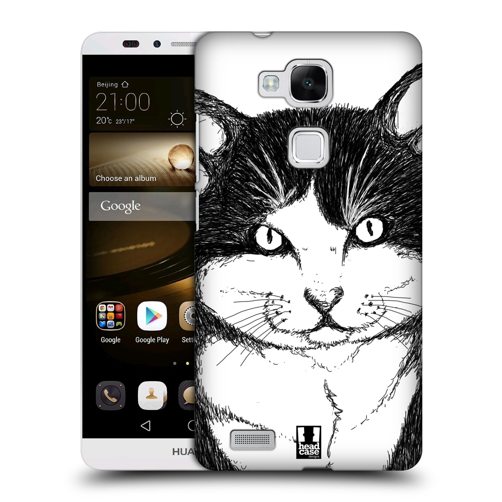 HEAD CASE plastový obal na mobil Huawei Mate 7 vzor Kreslená zvířátka černá a bílá kočka